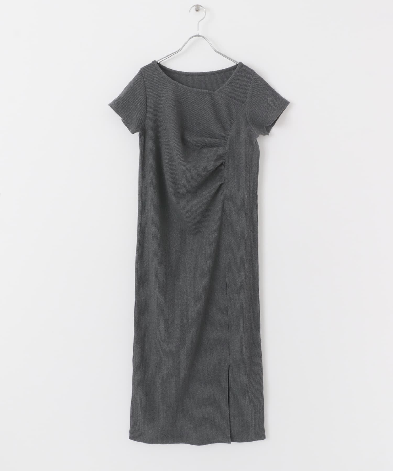 アシメネックリブワンピース CHARCOAL COMPACT
