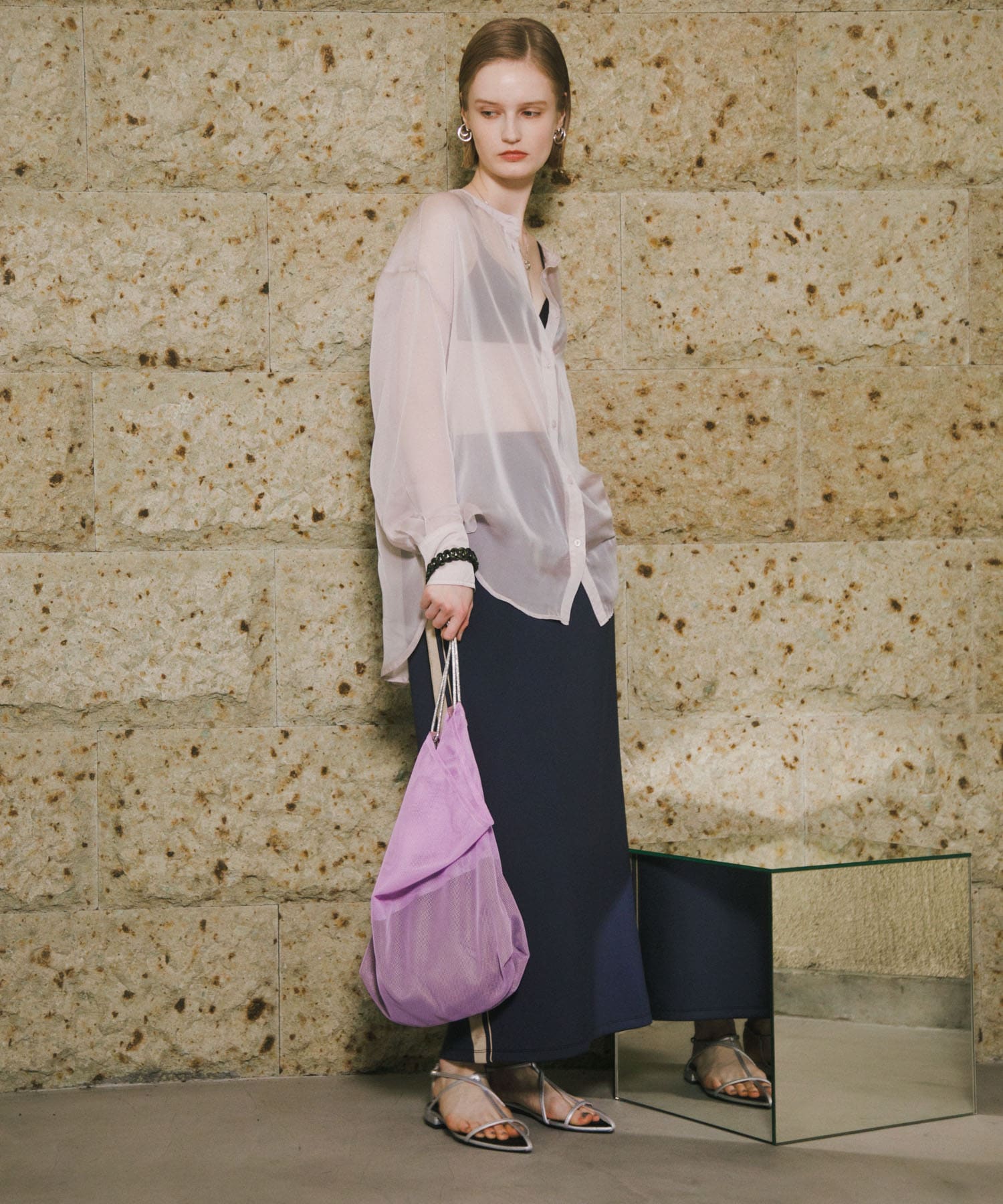 パラコードハンドルメッシュバッグ L.PINK one