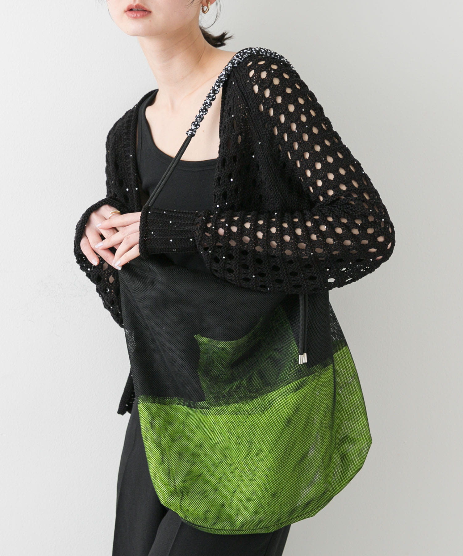 パラコードハンドルメッシュバッグ BLACK one