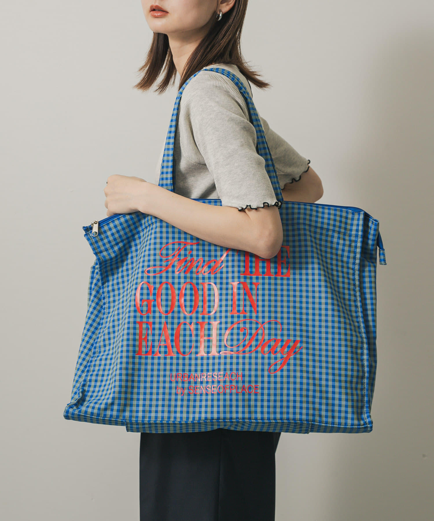 ロゴチェックビッドトート L.BLUE one