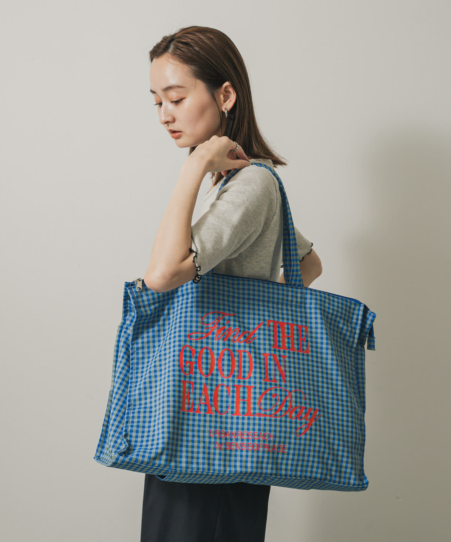 ロゴチェックビッドトート L.BLUE one