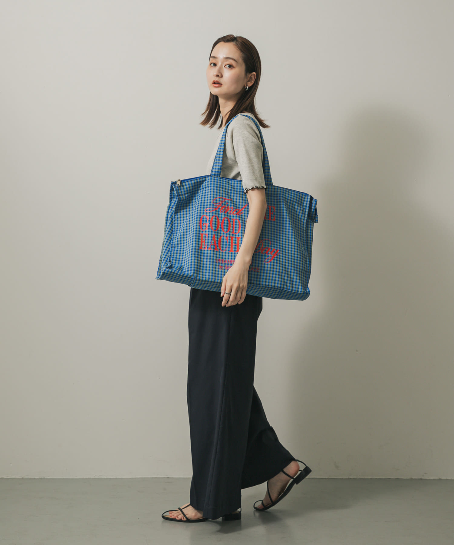 ロゴチェックビッドトート L.BLUE one