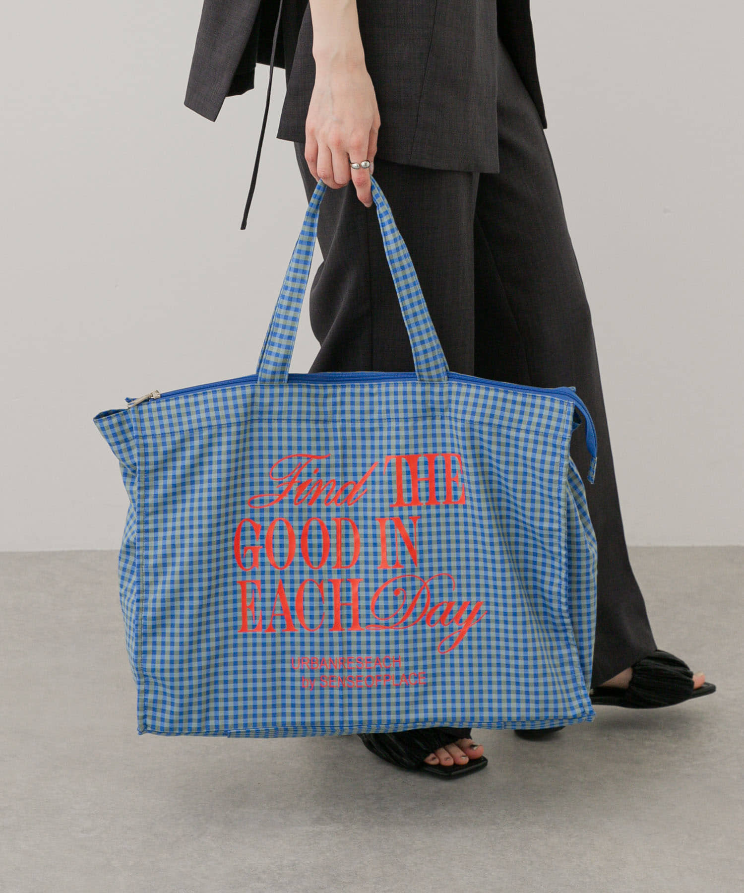 ロゴチェックビッドトート L.BLUE one