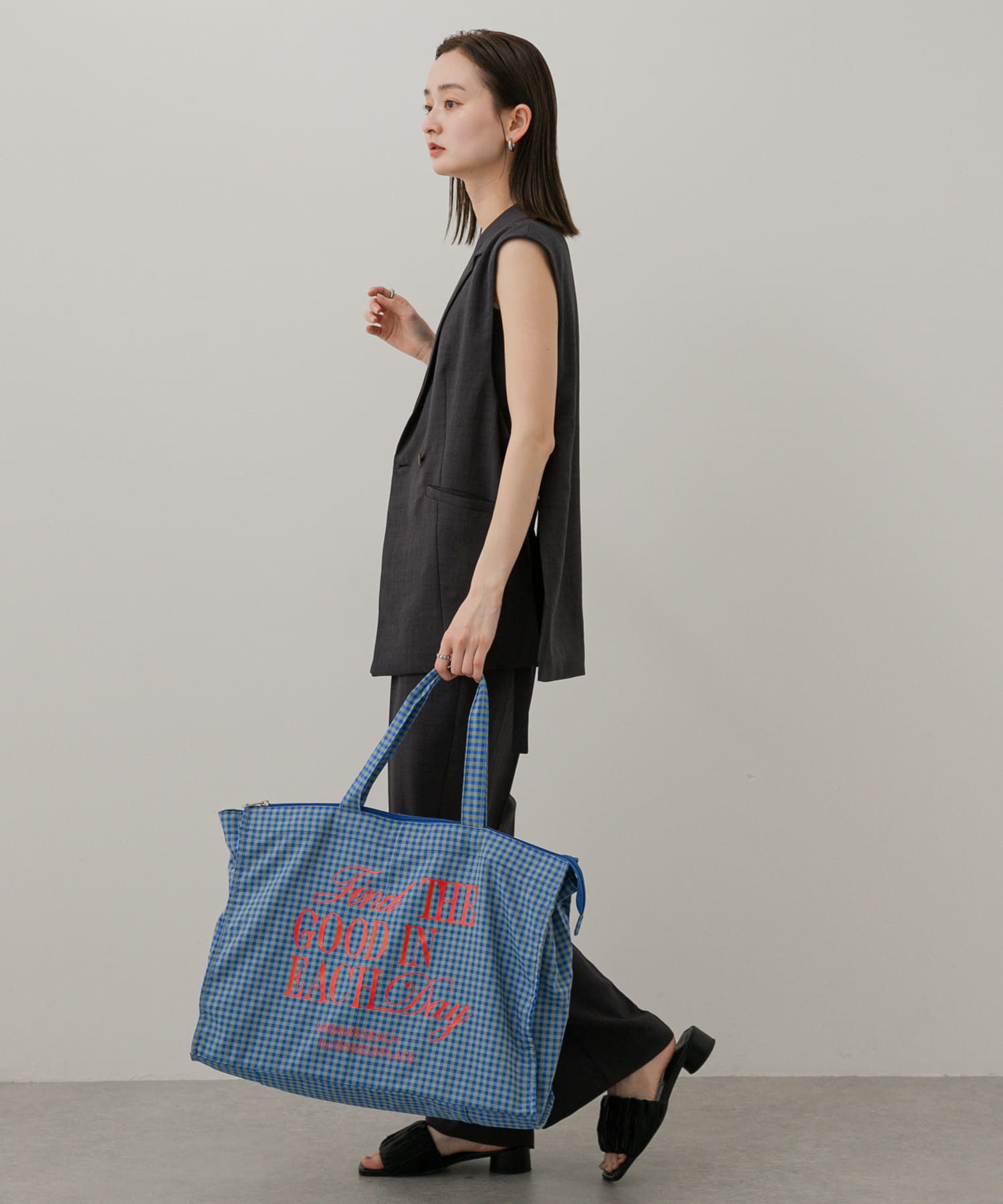ロゴチェックビッドトート L.BLUE one
