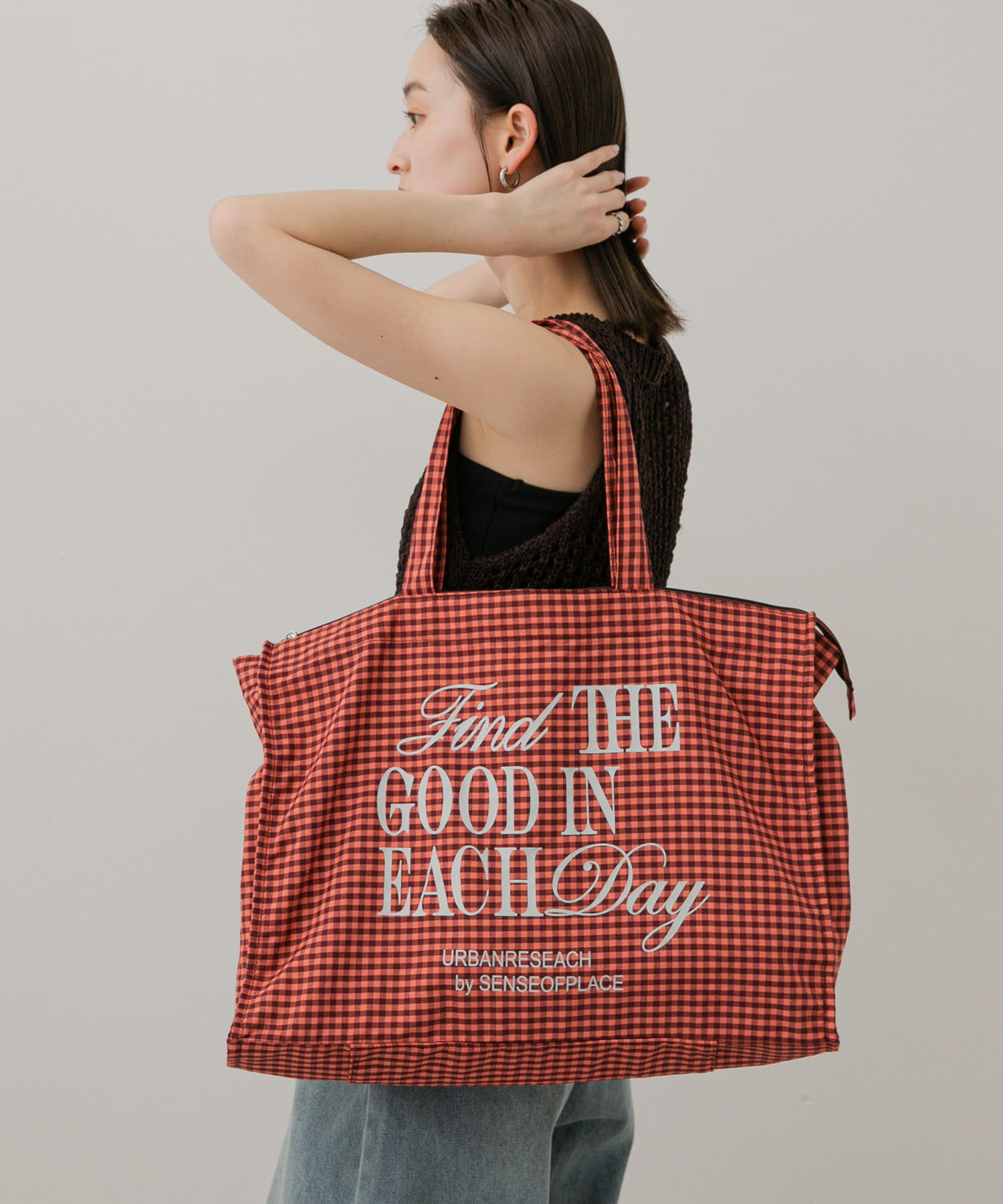 ロゴチェックビッドトート RED one