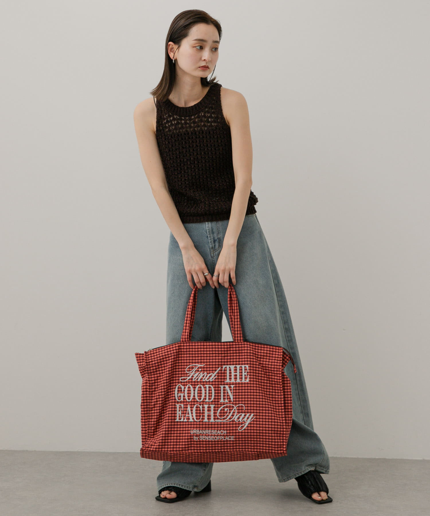 ロゴチェックビッドトート RED one