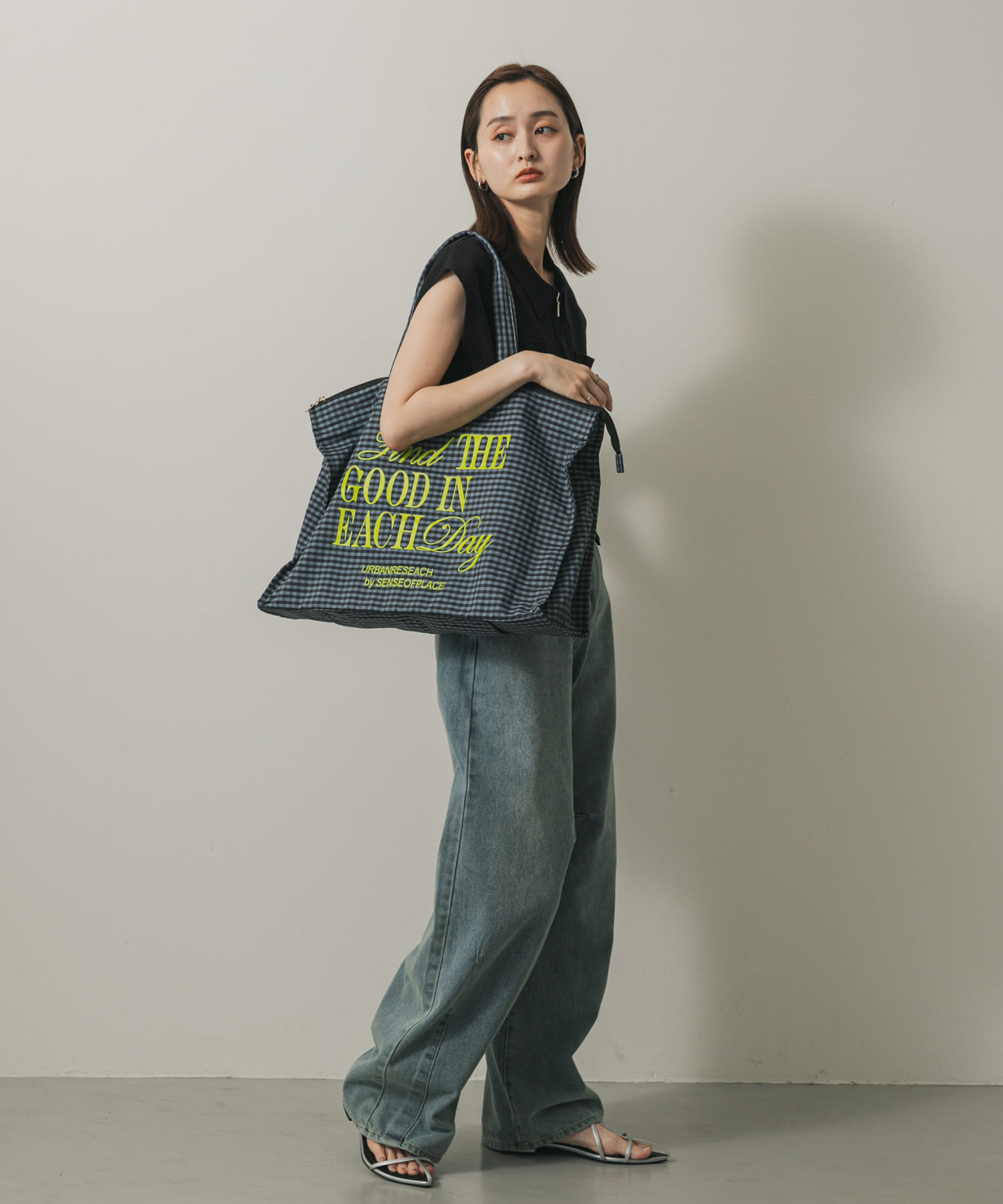 ロゴチェックビッドトート GRAY one