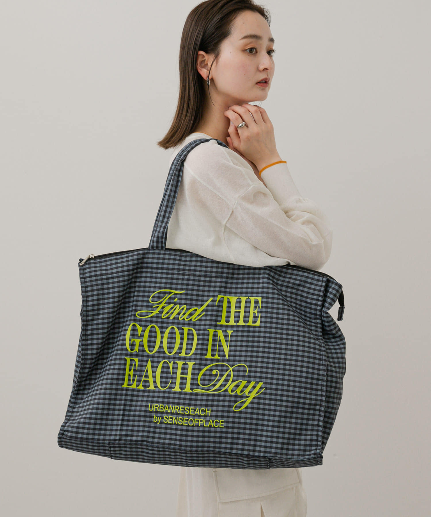 ロゴチェックビッドトート GRAY one