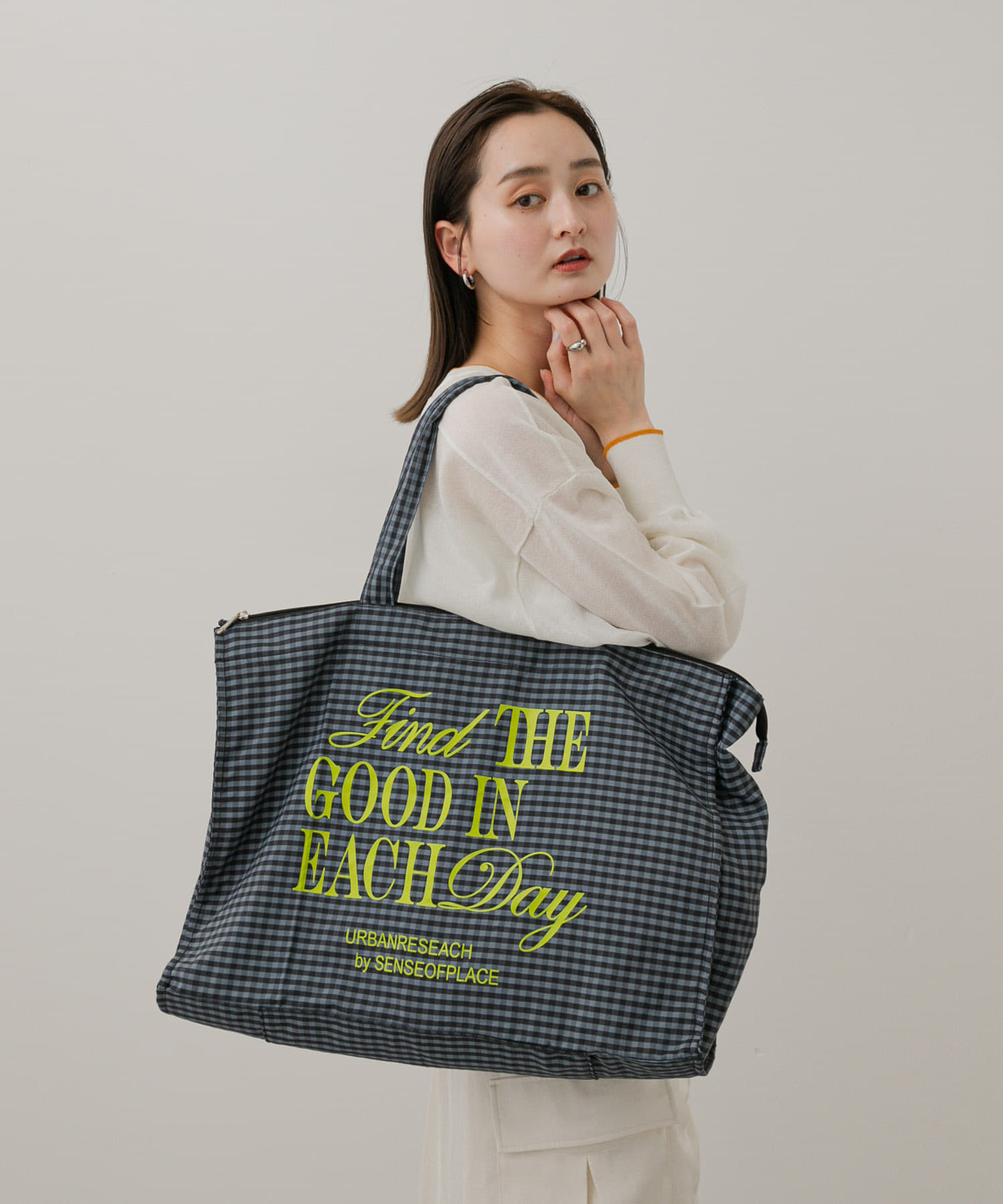 ロゴチェックビッドトート GRAY one
