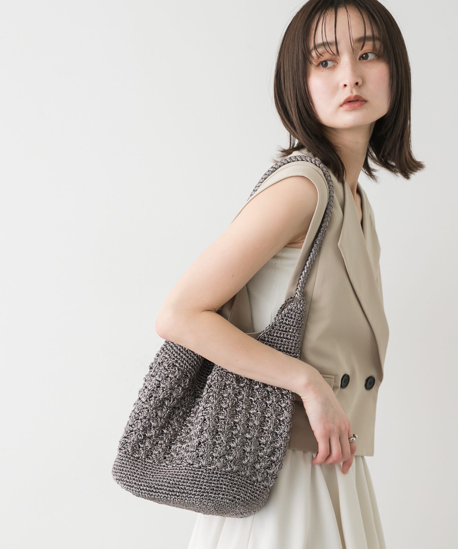メタリックヤーンバッグ CHARCOAL one