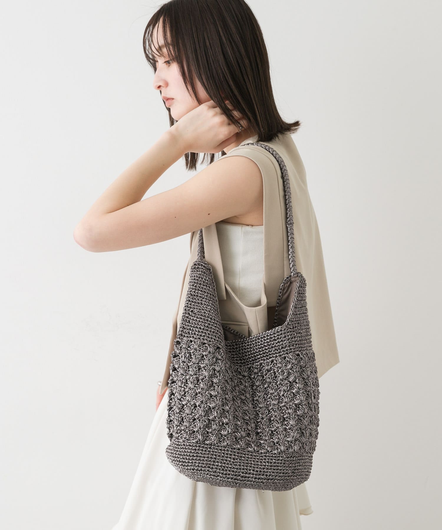 メタリックヤーンバッグ CHARCOAL one