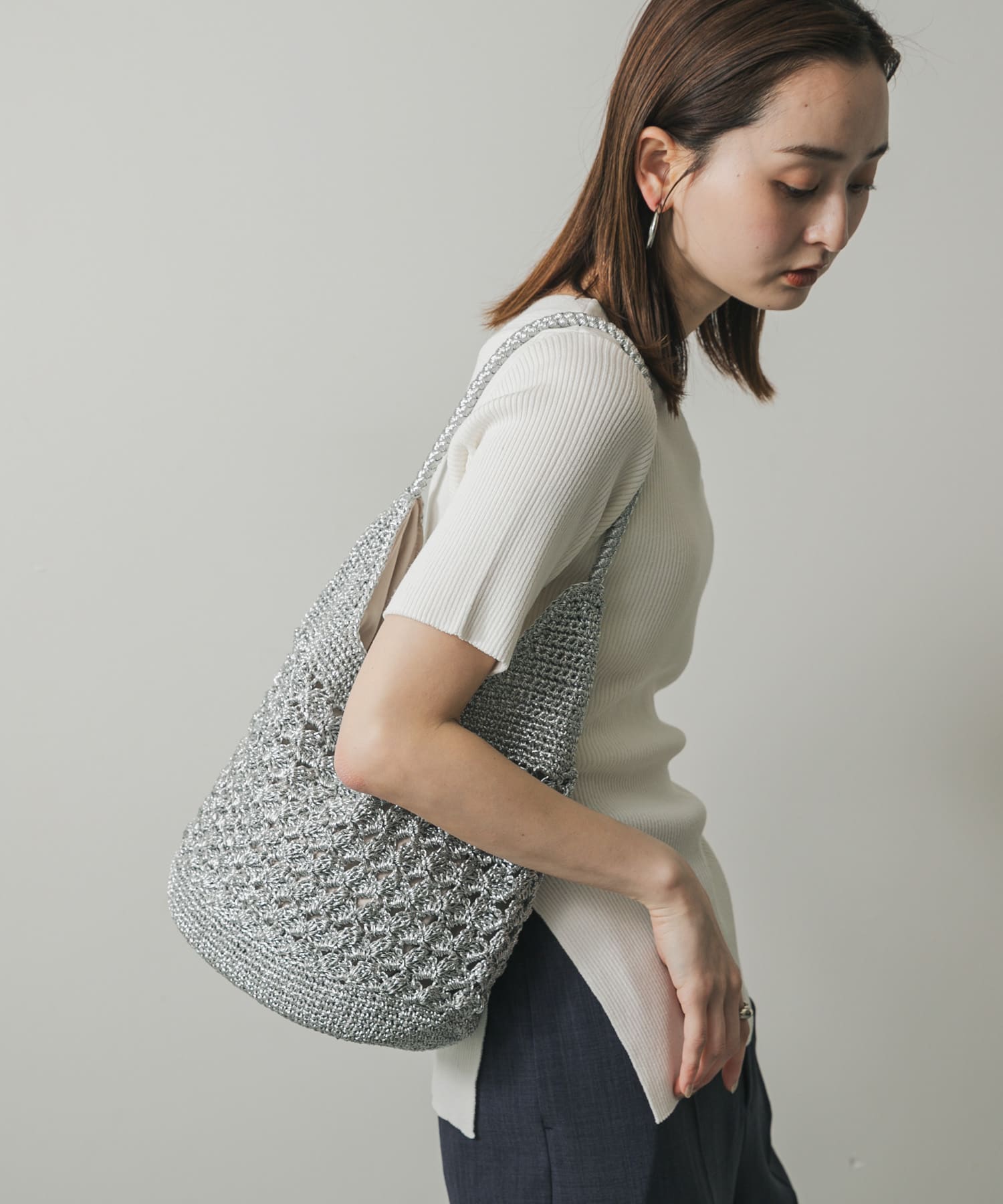 メタリックヤーンバッグ SILVER one