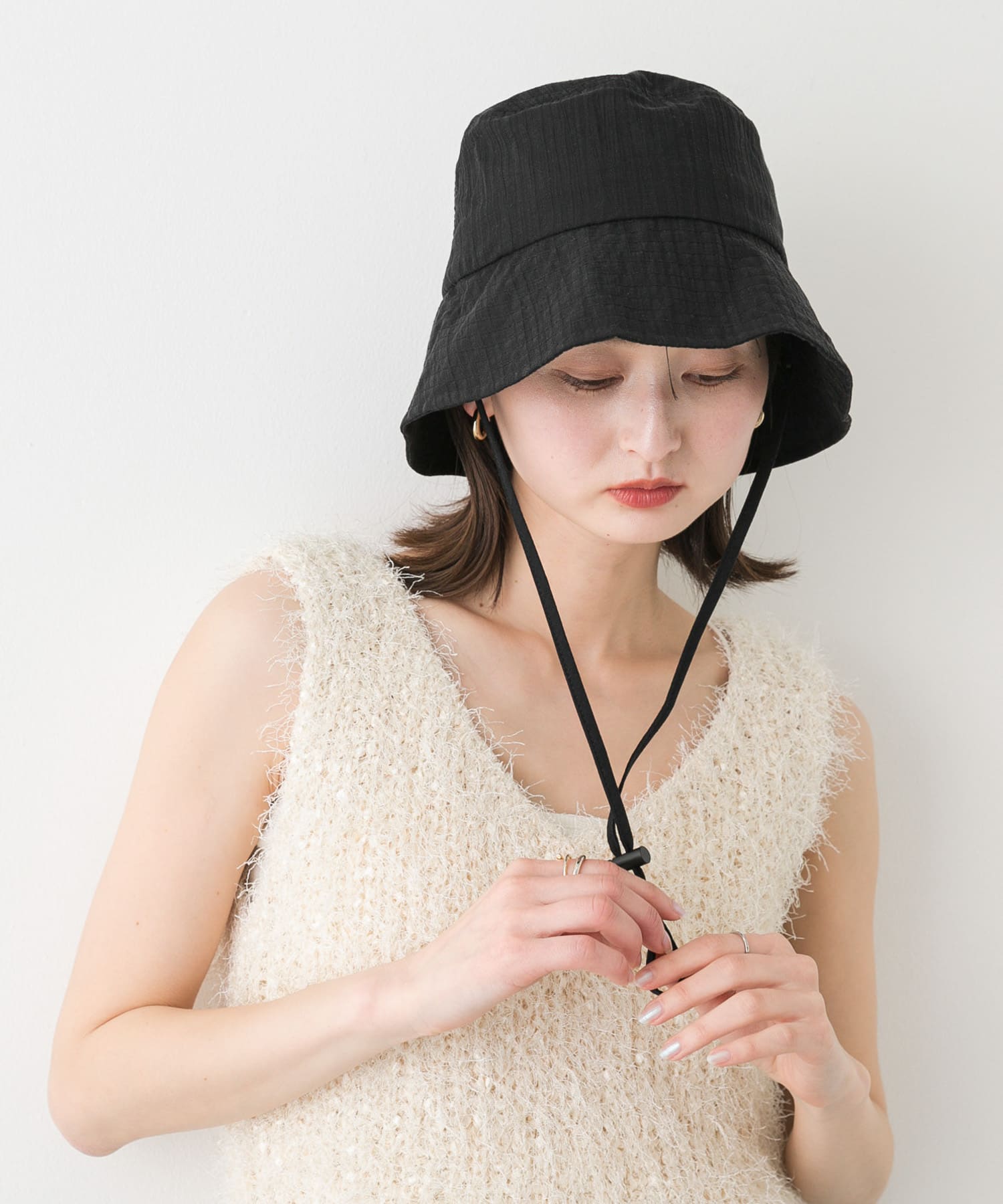 『WEB限定』『UVカット』UVダウンブリムハット BLACK one