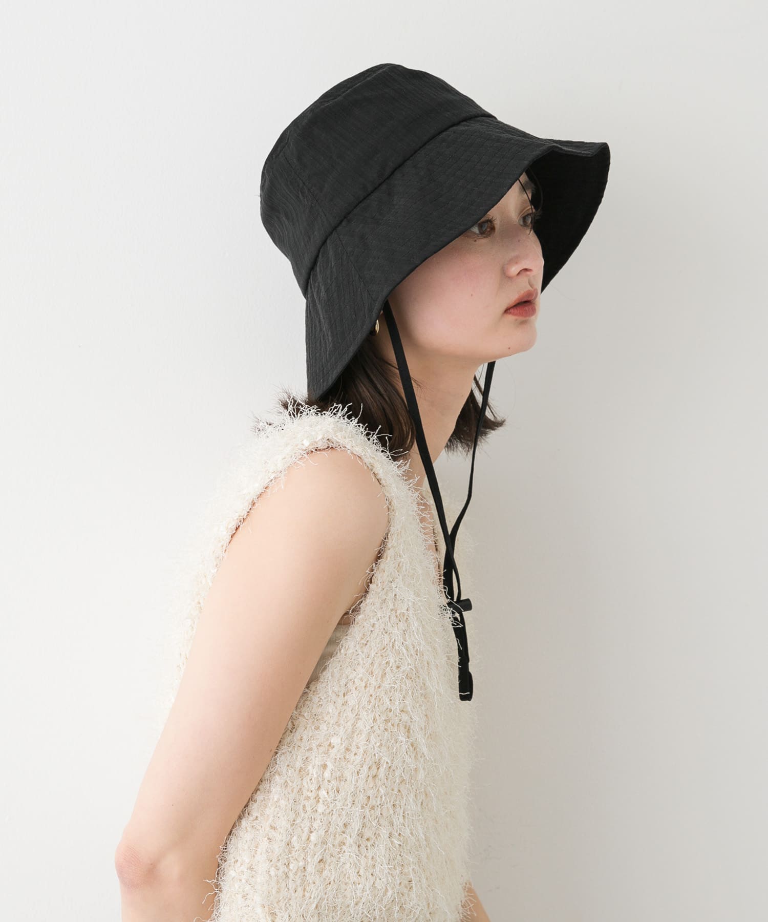 『WEB限定』『UVカット』UVダウンブリムハット BLACK one