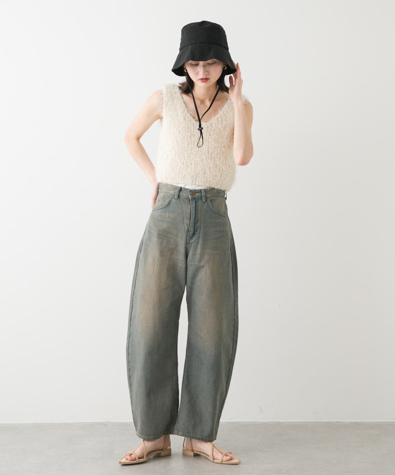 『WEB限定』『UVカット』UVダウンブリムハット BLACK one