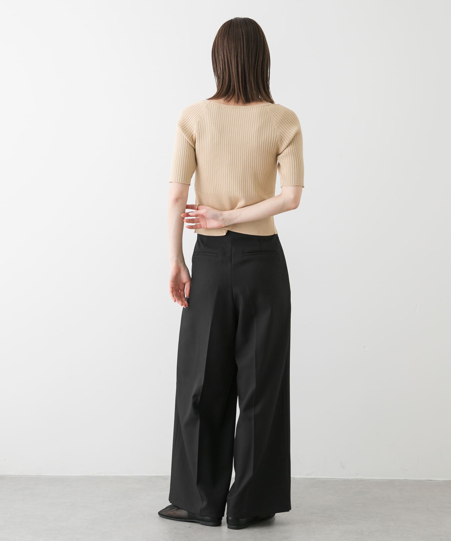 オブリークトゥメッシュフラットシューズ BEIGE S