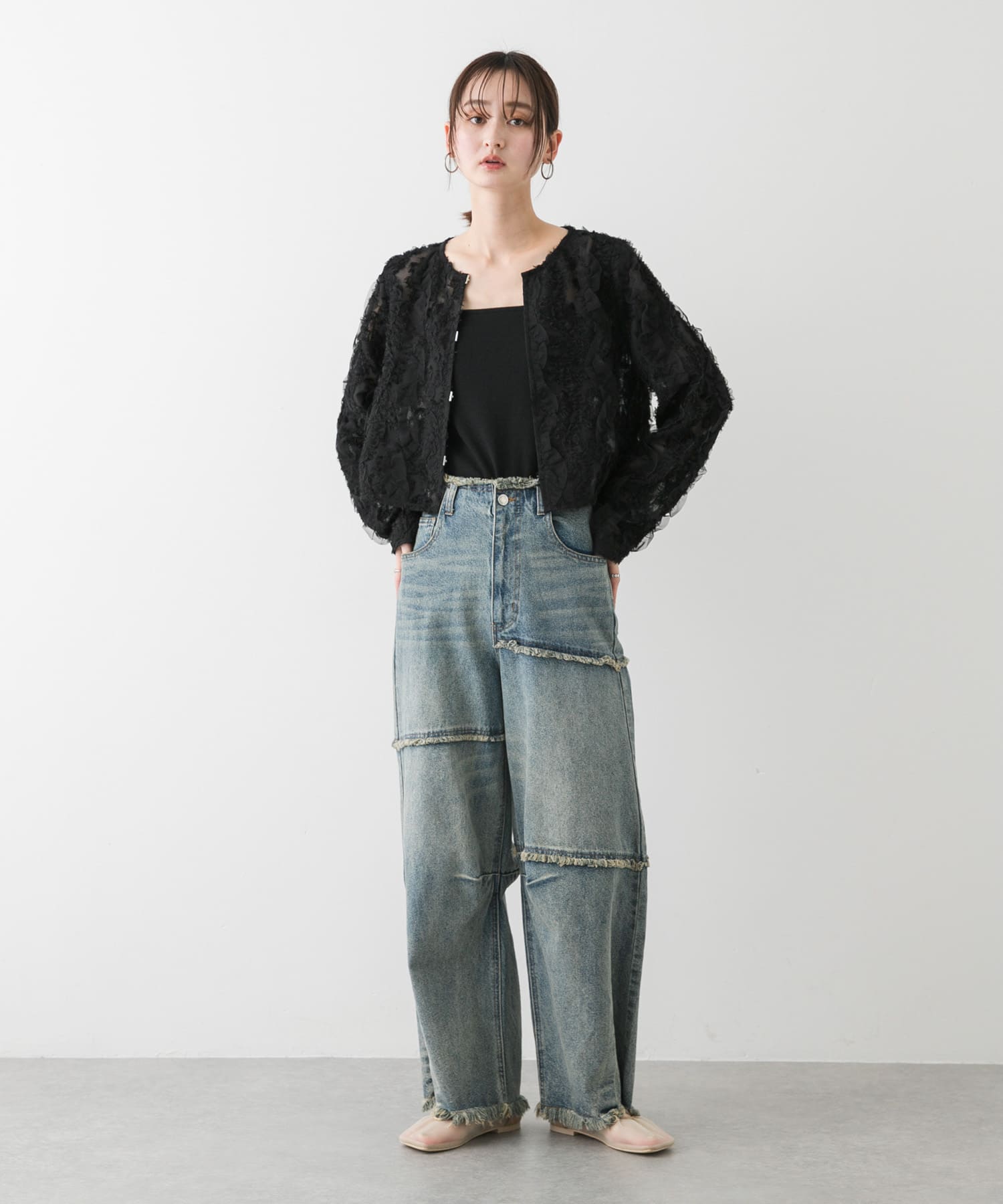 オブリークトゥメッシュフラットシューズ BEIGE S