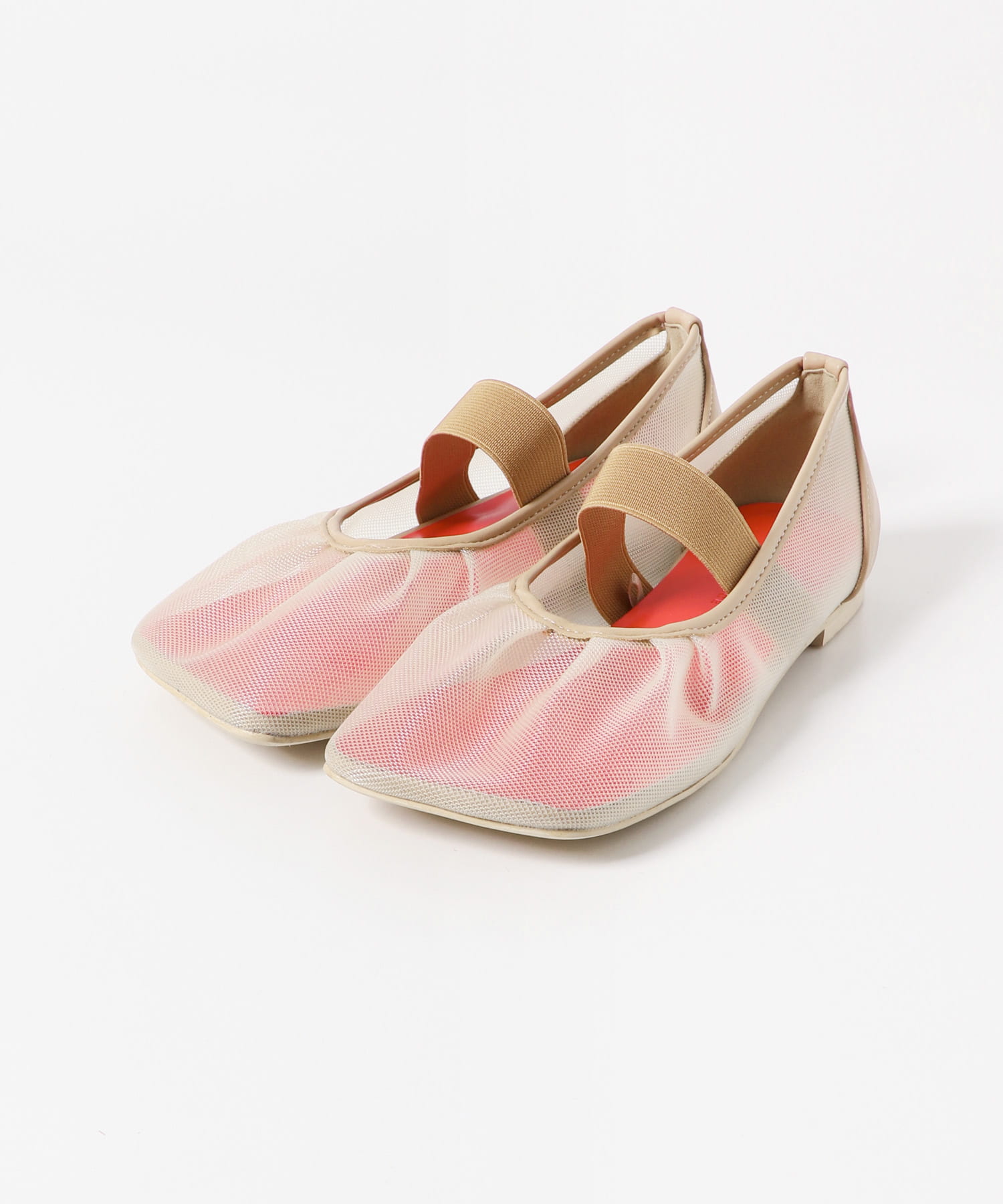 オブリークトゥメッシュフラットシューズ BEIGE S