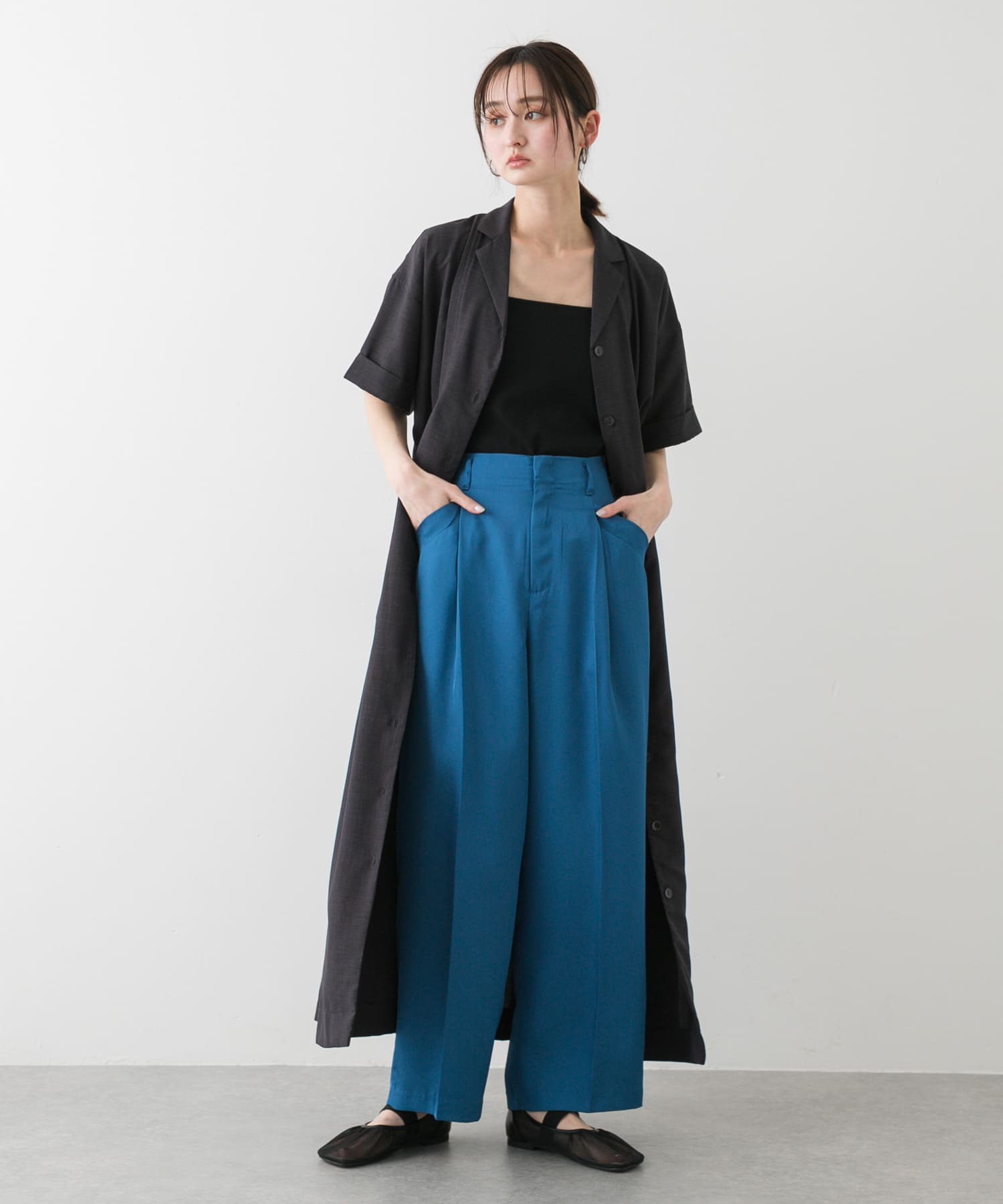 オブリークトゥメッシュフラットシューズ BLACK S