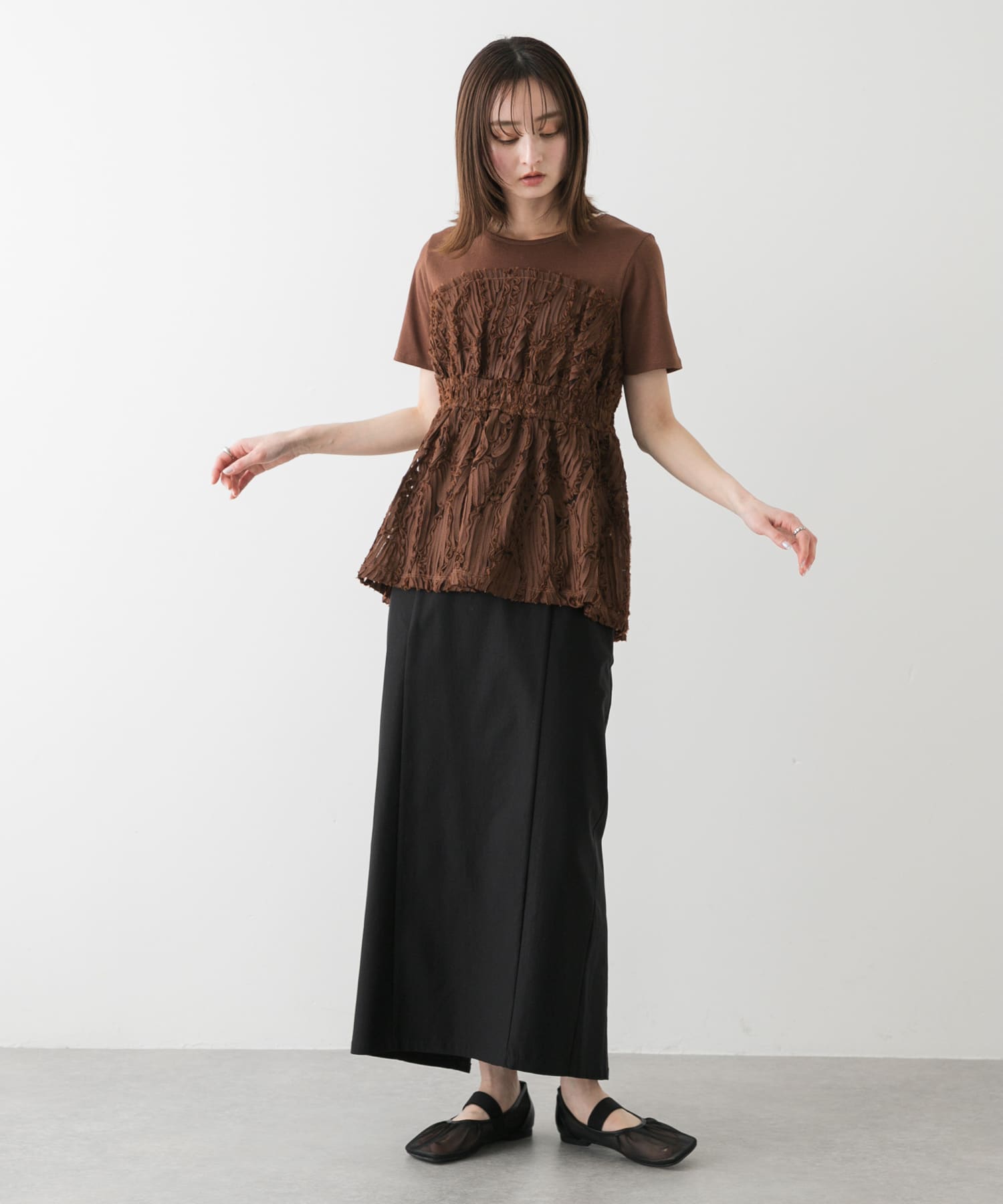 オブリークトゥメッシュフラットシューズ BLACK S