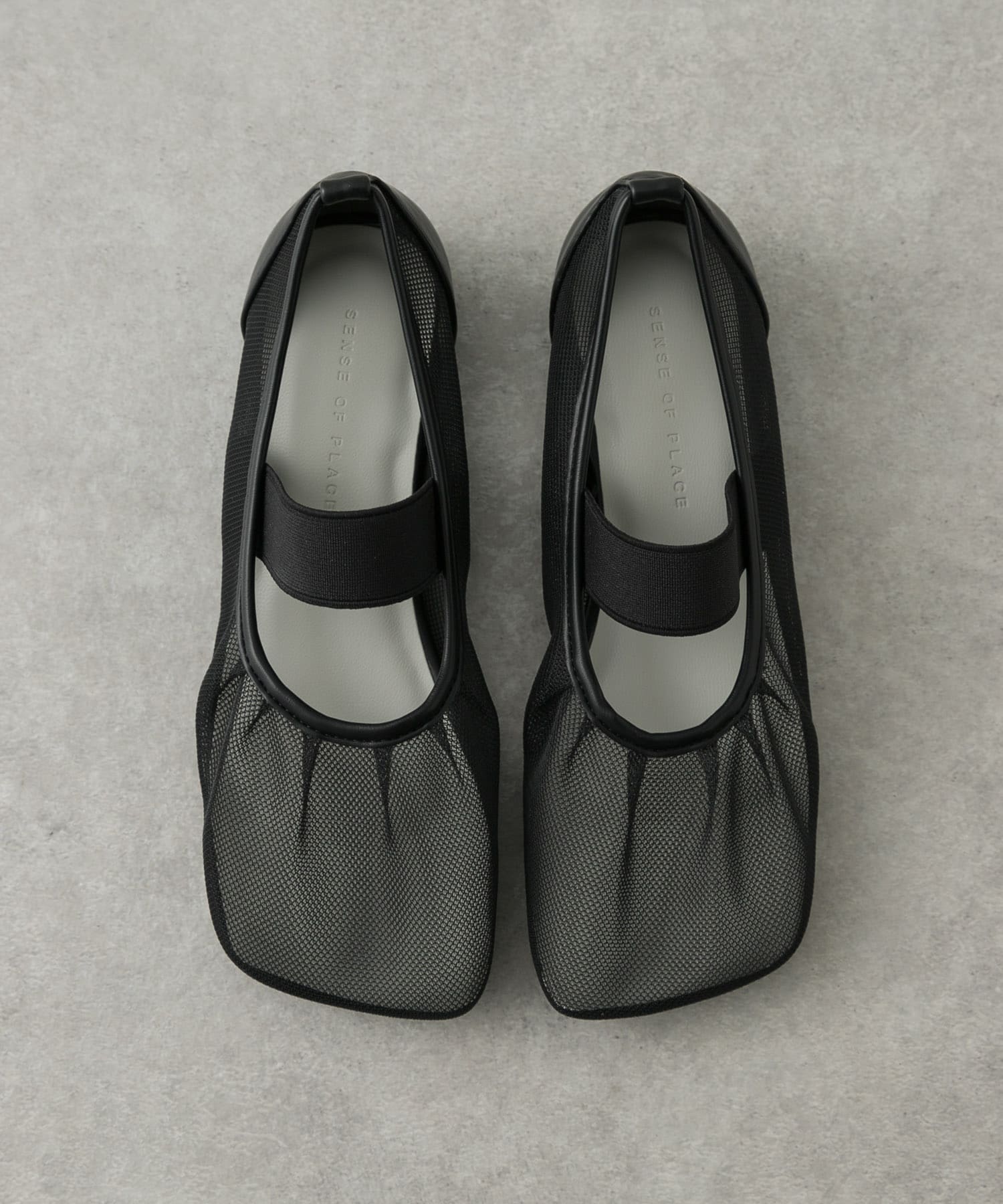 オブリークトゥメッシュフラットシューズ BLACK S