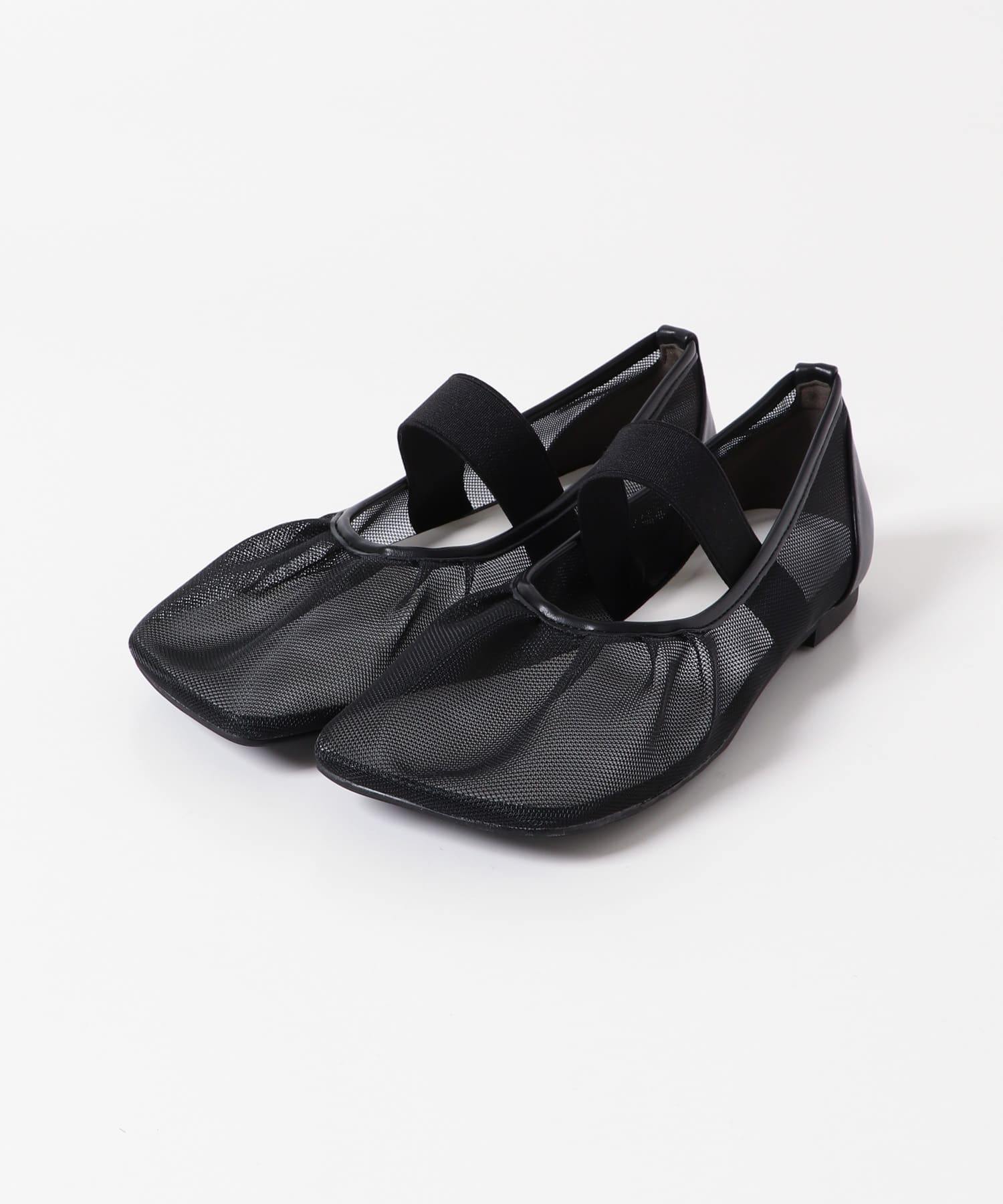 オブリークトゥメッシュフラットシューズ BLACK S