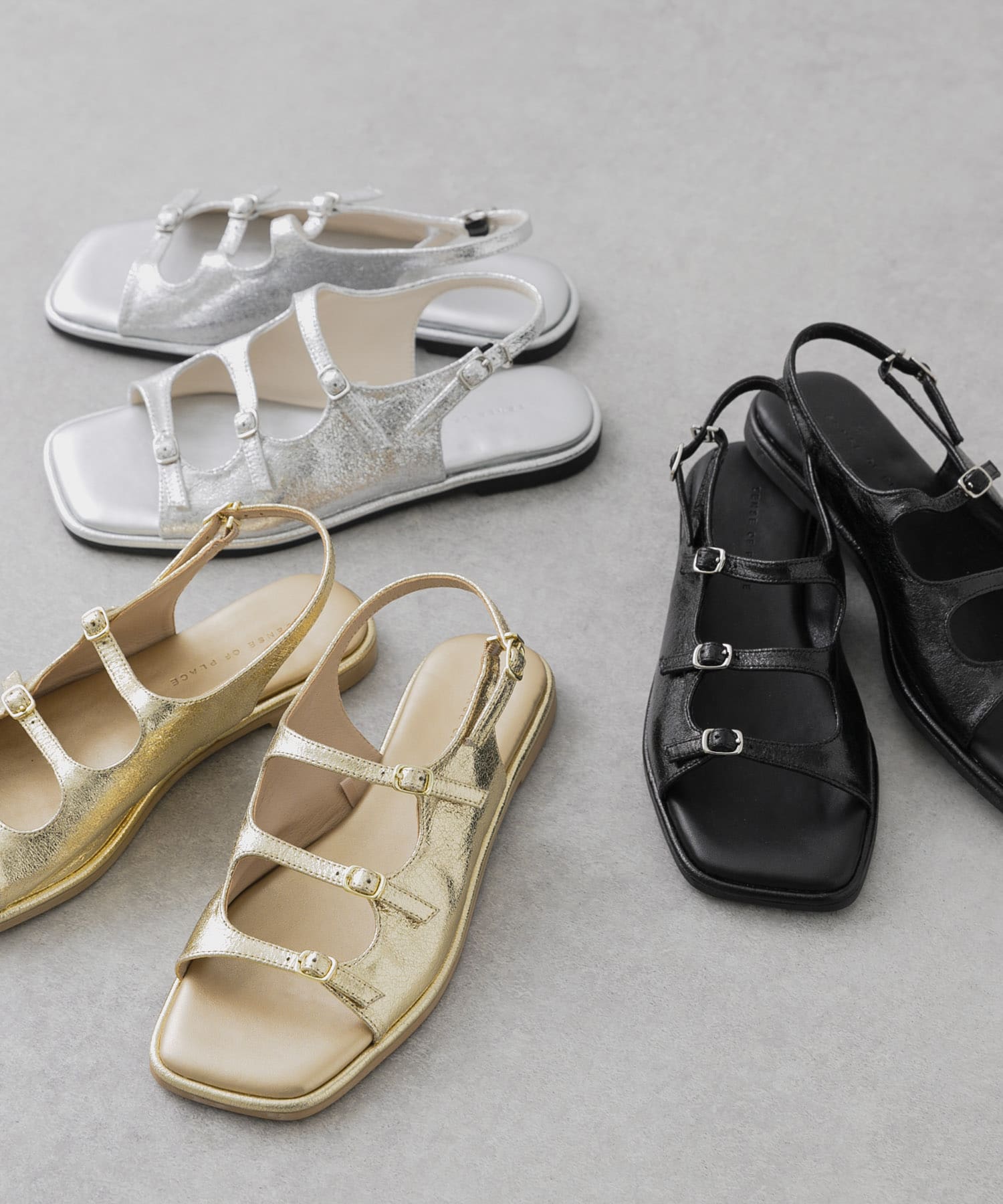 スクエアトゥベルトサンダル GOLD S