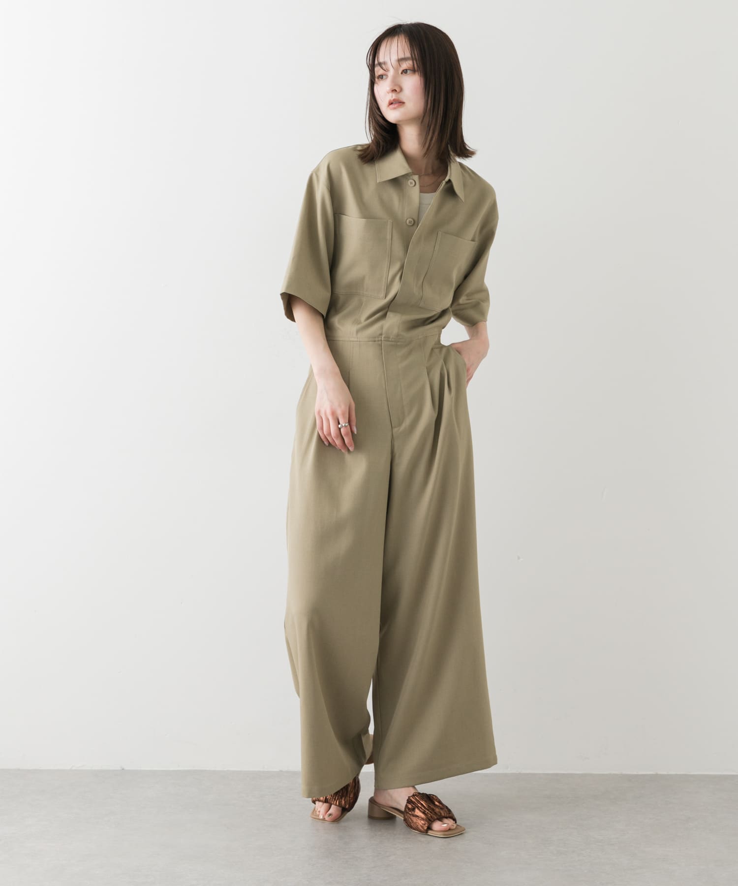 スクエアトゥメタリックギャザーサンダル BROWN S