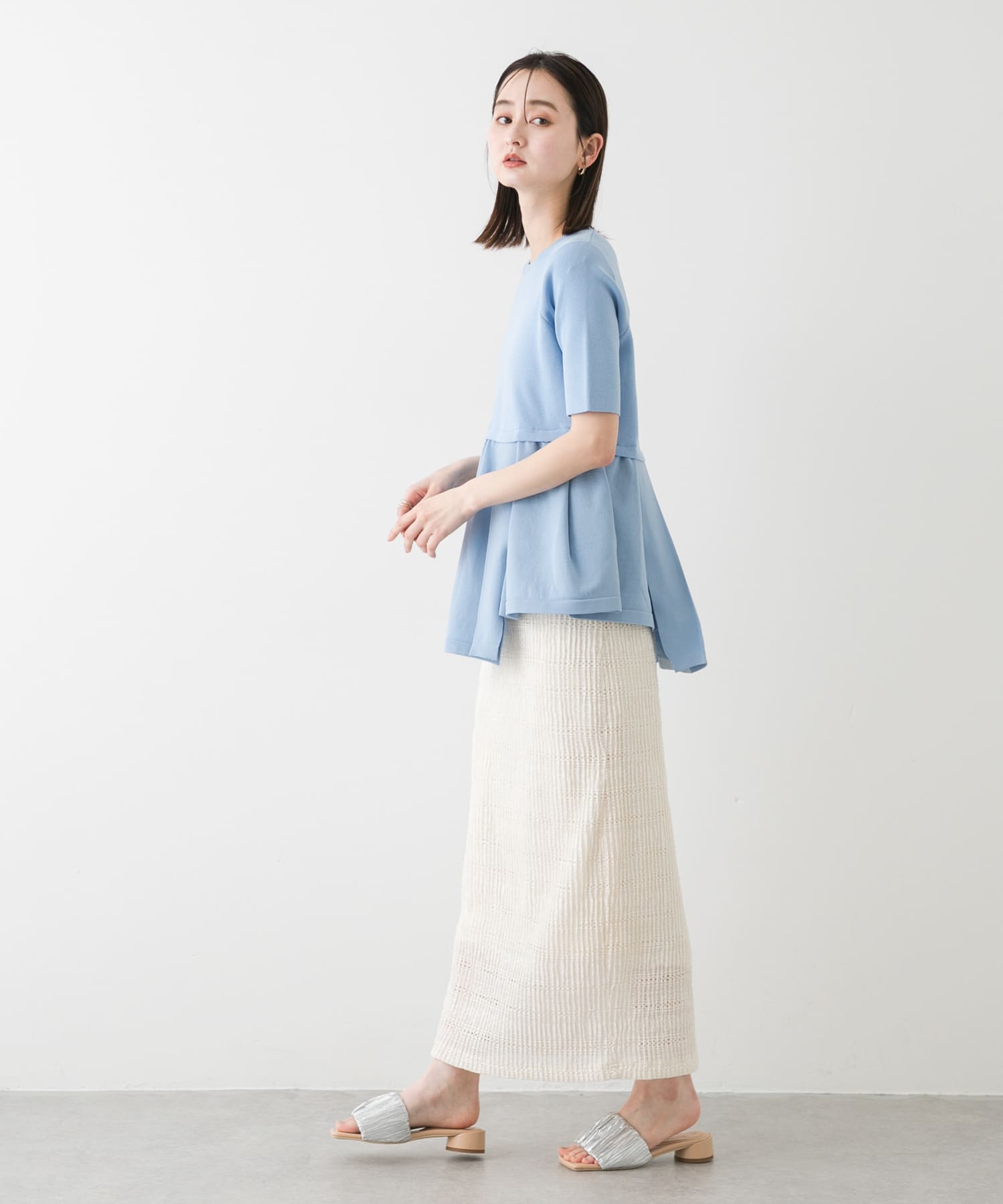 スクエアトゥメタリックギャザーサンダル SILVER S