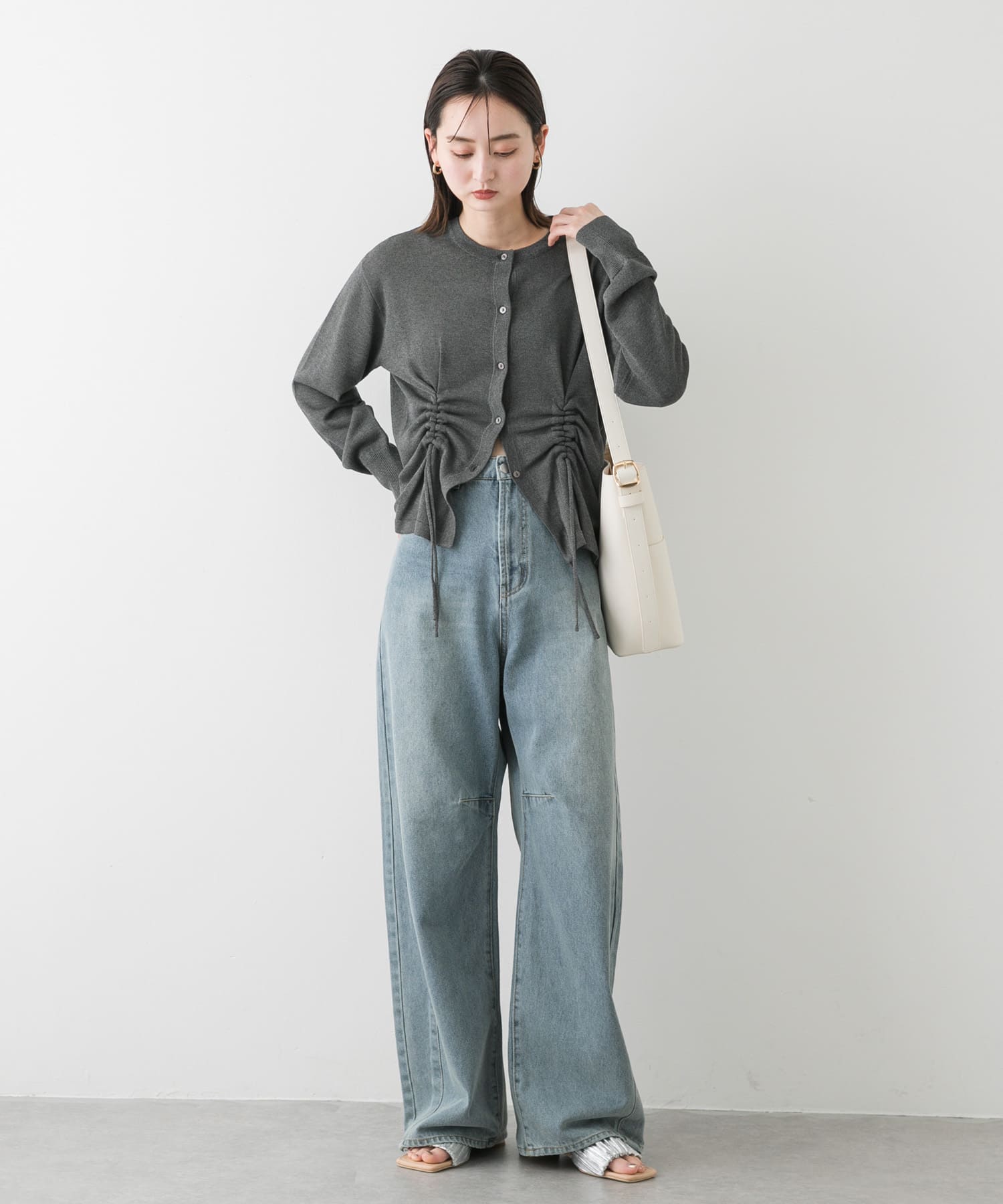 スクエアトゥメタリックギャザーサンダル SILVER S