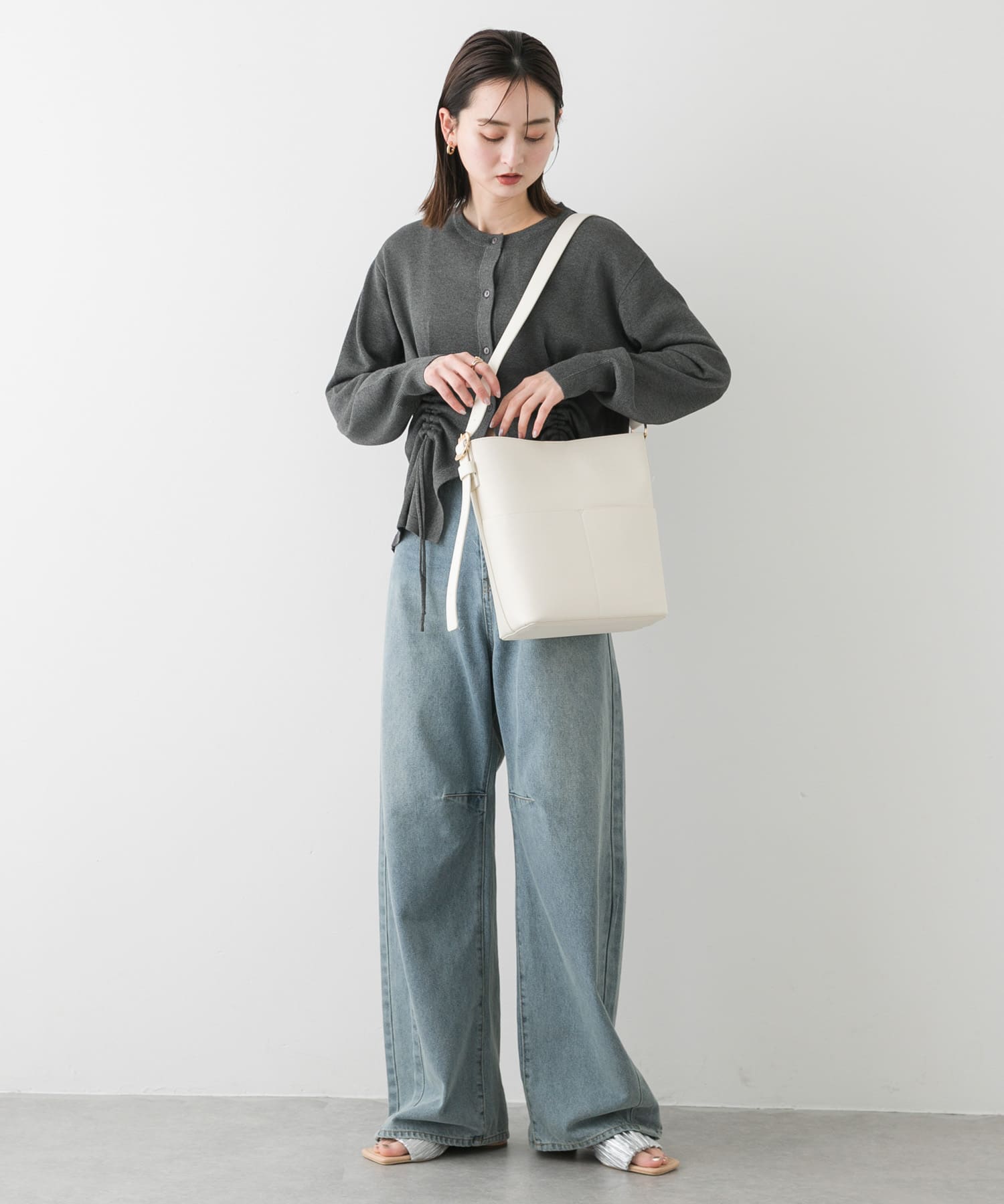 スクエアトゥメタリックギャザーサンダル SILVER S