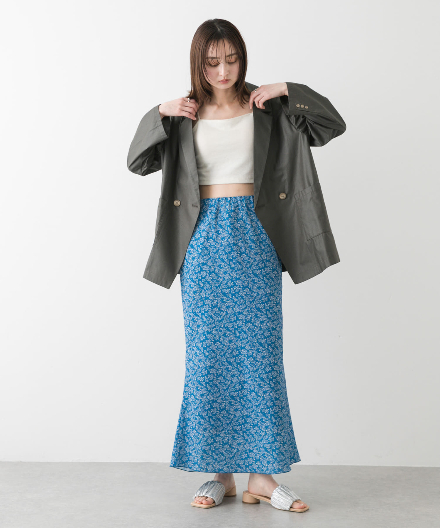 スクエアトゥメタリックギャザーサンダル SILVER S