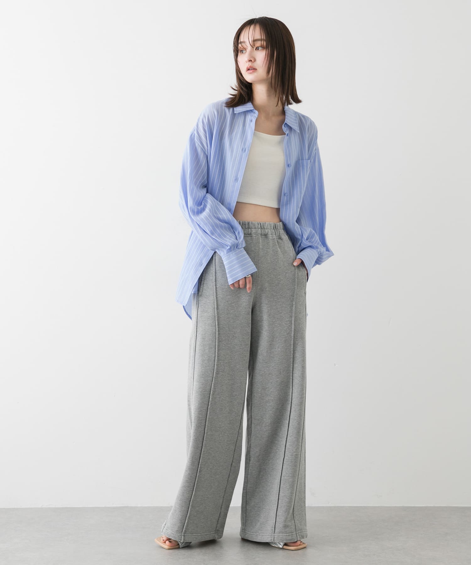 スクエアトゥメタリックギャザーサンダル SILVER S