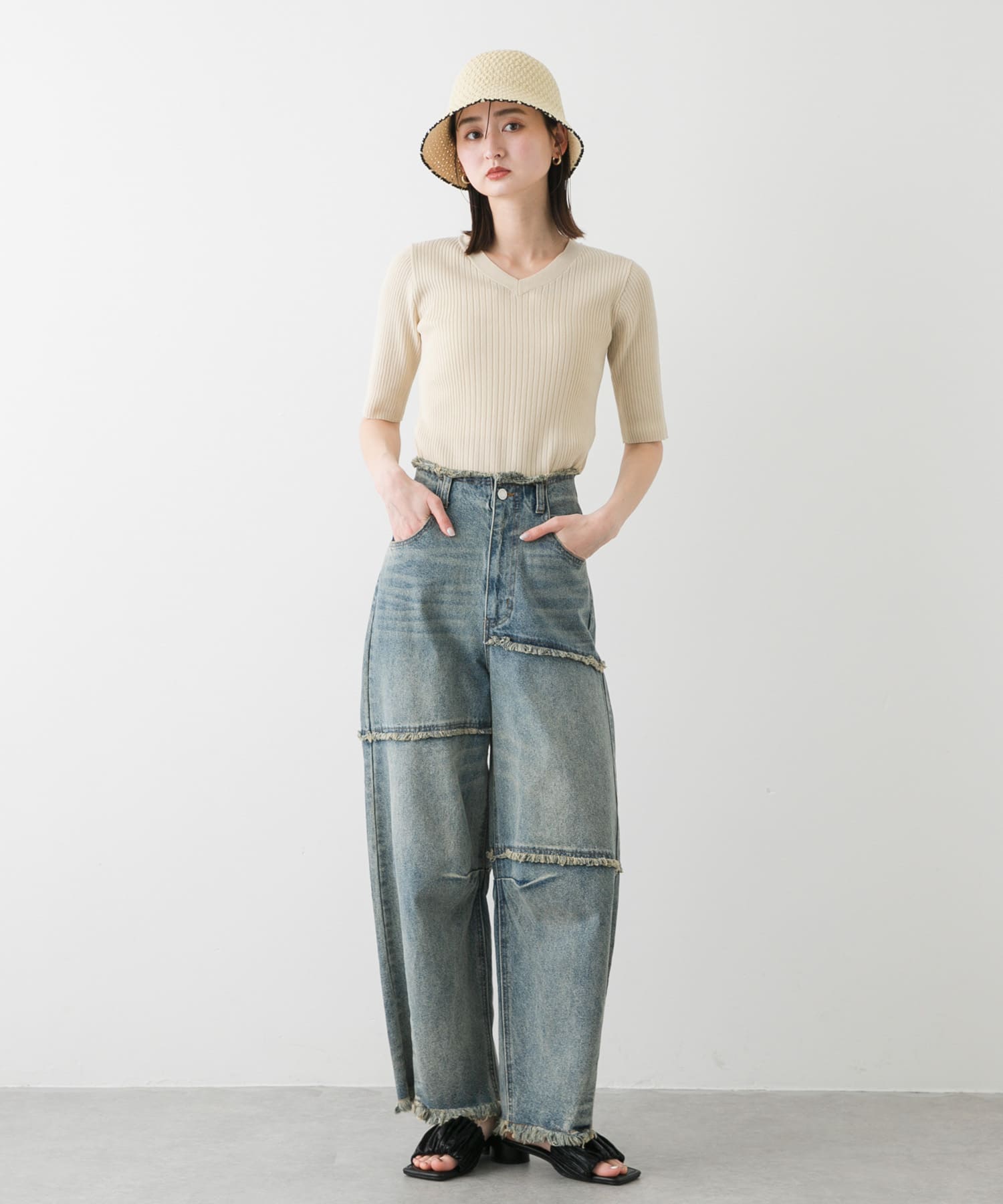 スクエアトゥメタリックギャザーサンダル BLACK S