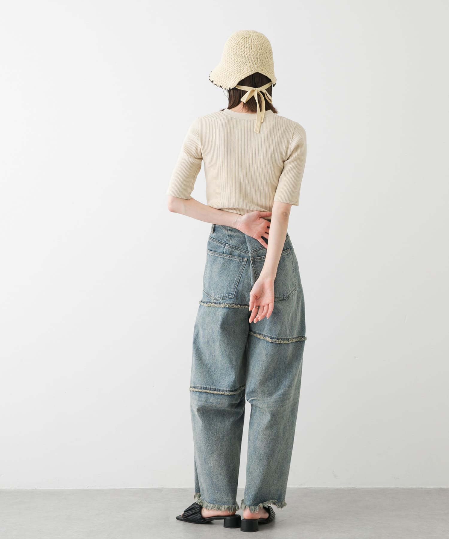 スクエアトゥメタリックギャザーサンダル BLACK S