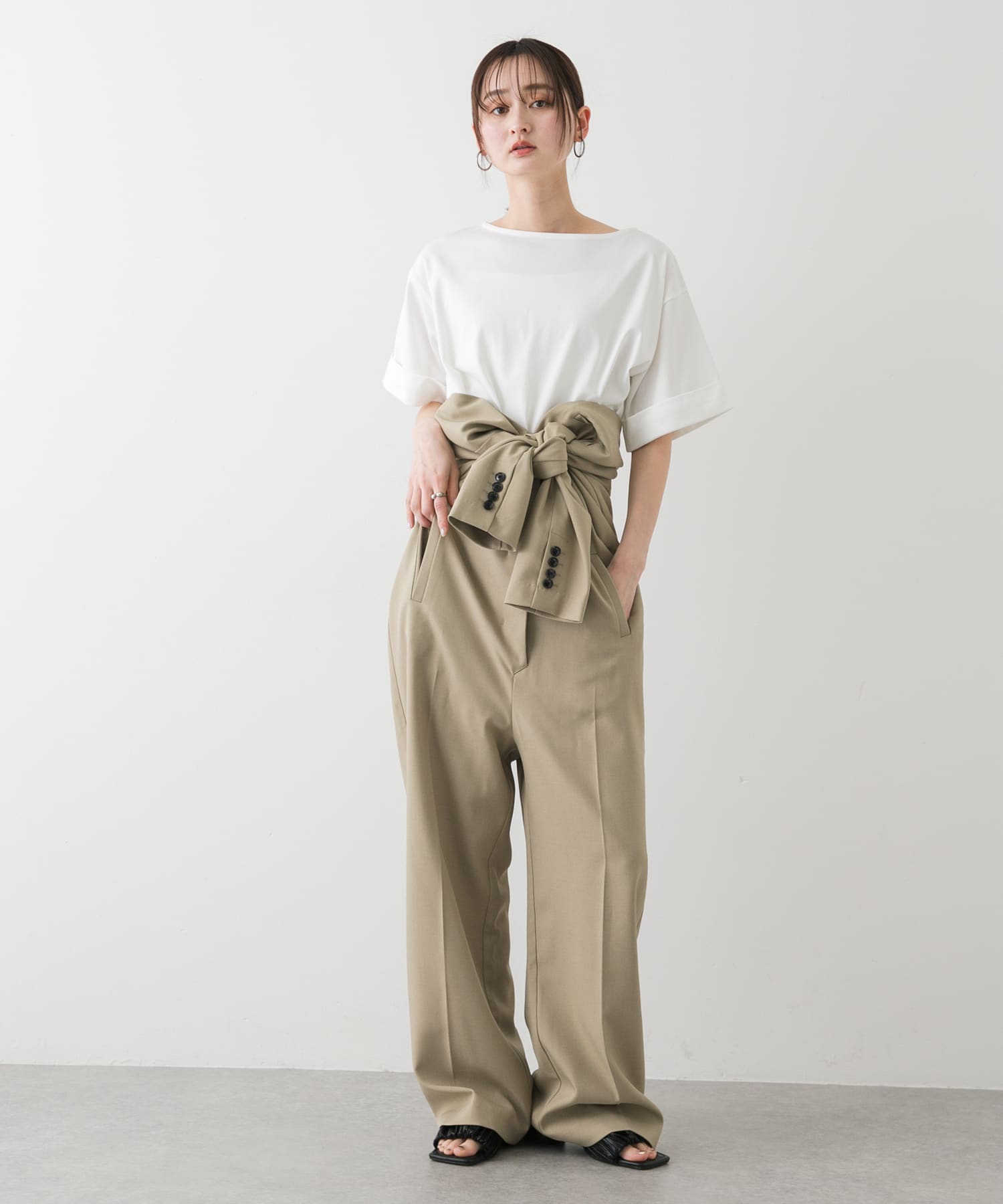 スクエアトゥメタリックギャザーサンダル BLACK S