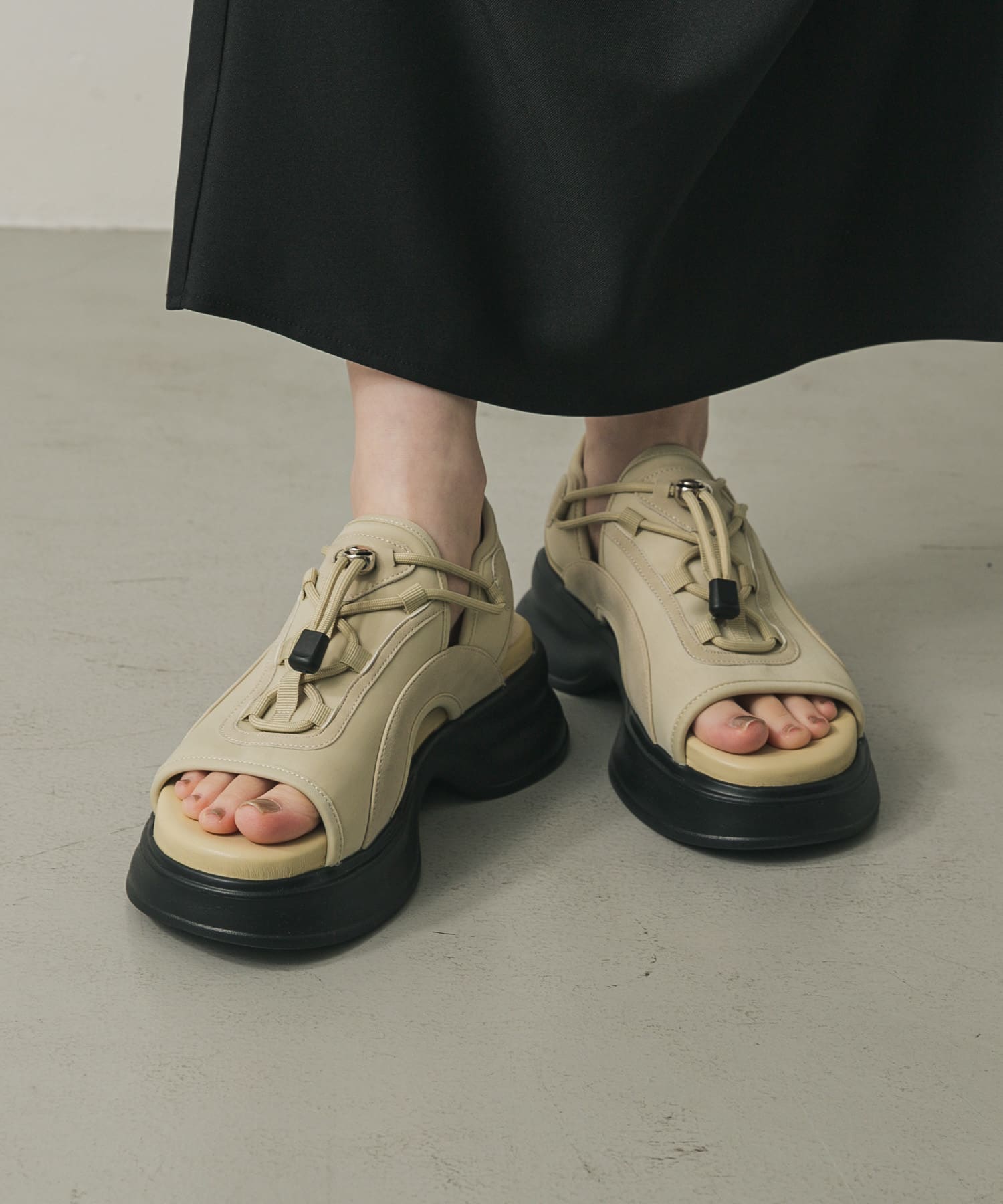 ボリュームソールドロストスポーツサンダル BEIGE S