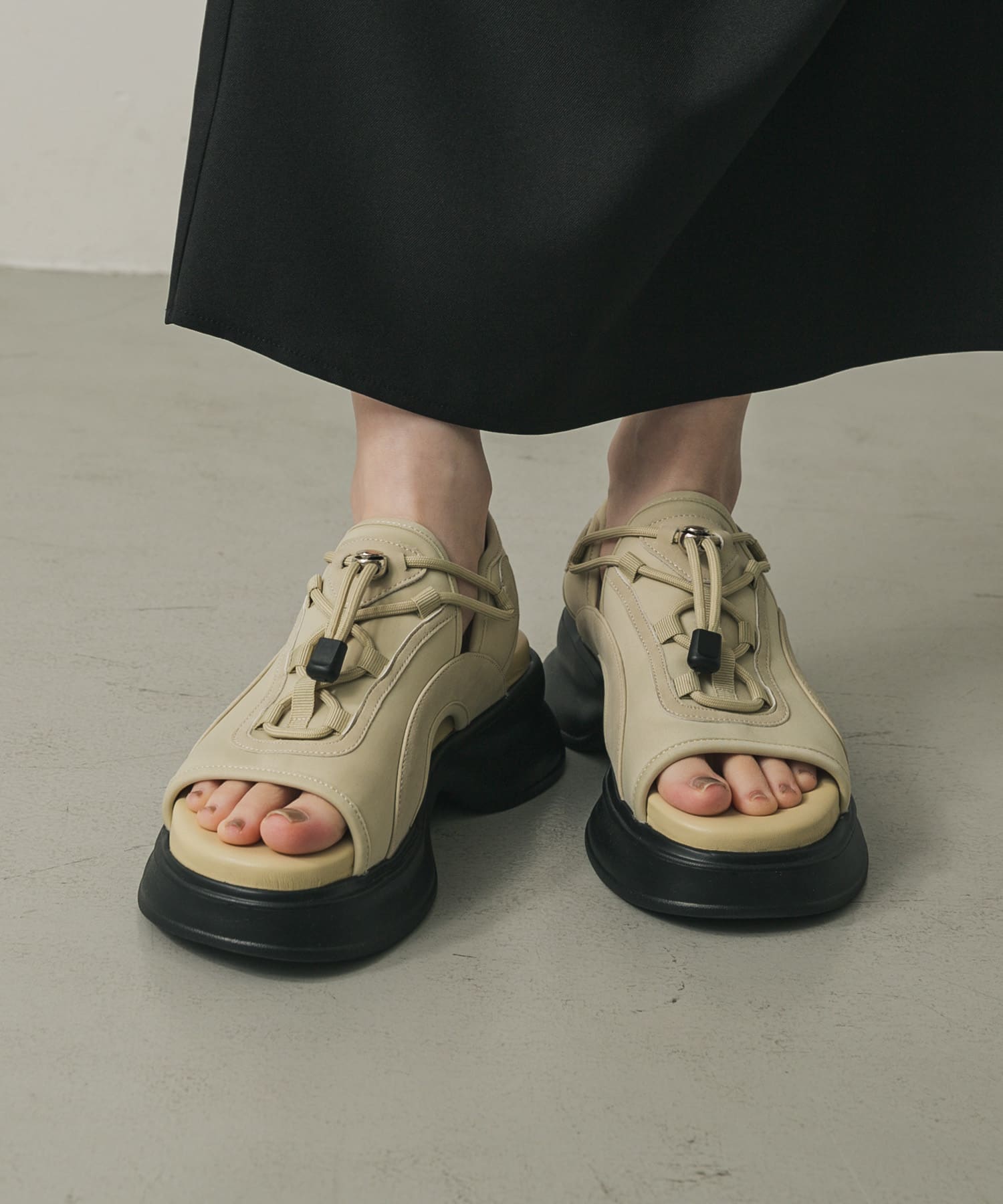 ボリュームソールドロストスポーツサンダル BEIGE S