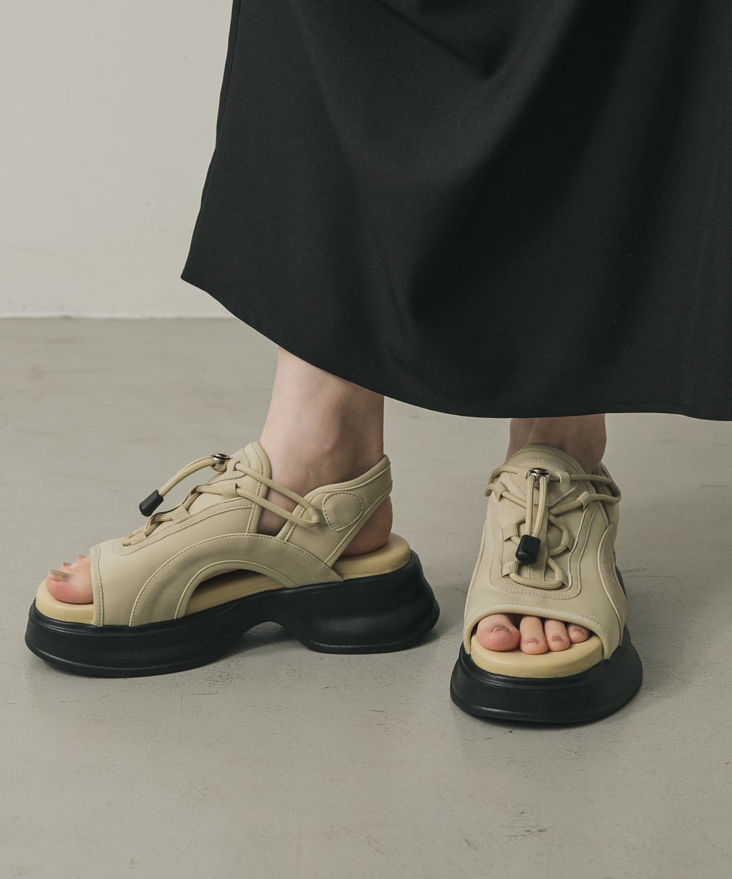 ボリュームソールドロストスポーツサンダル BEIGE S