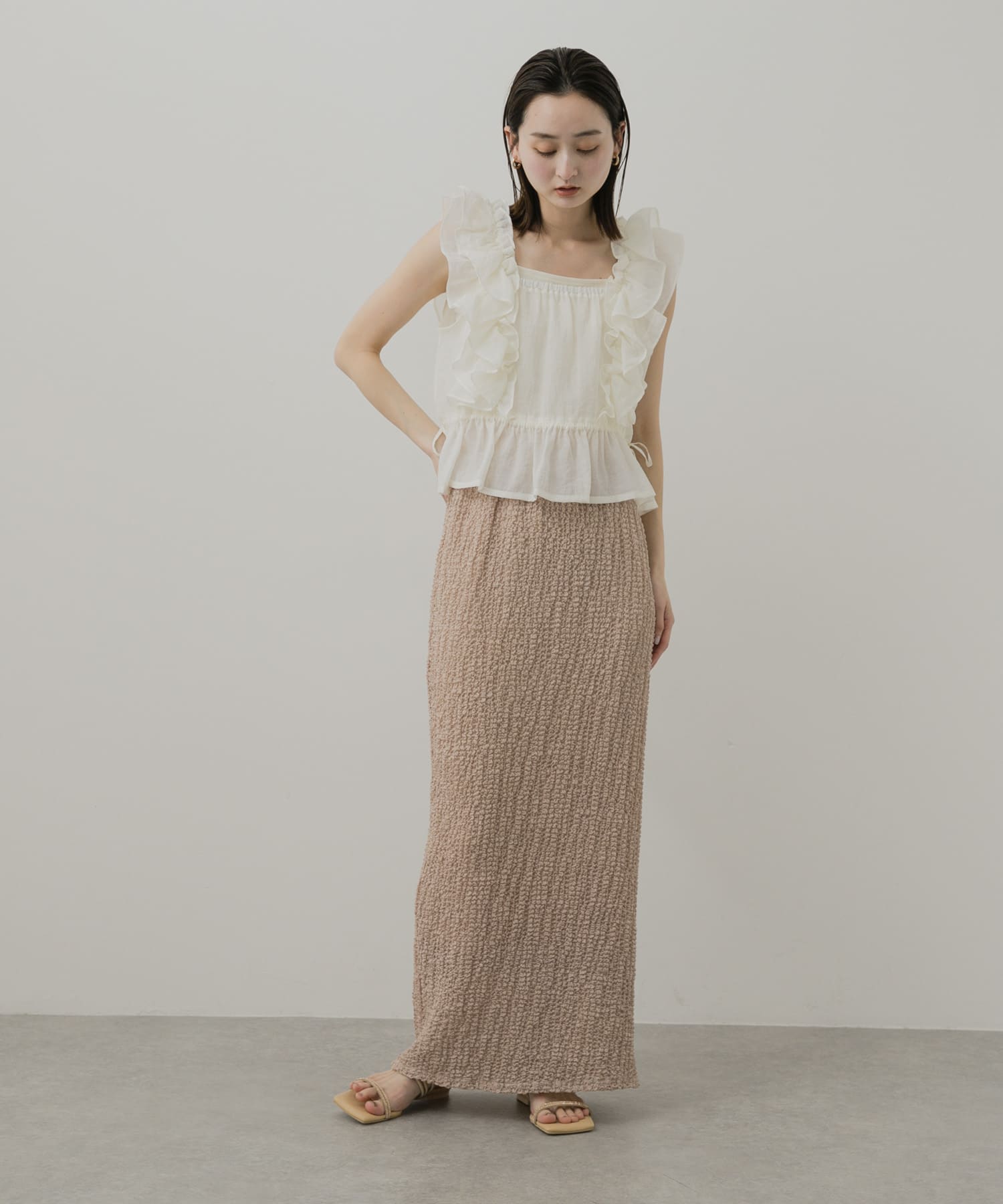 ラインストーンナローコードサンダル BEIGE S