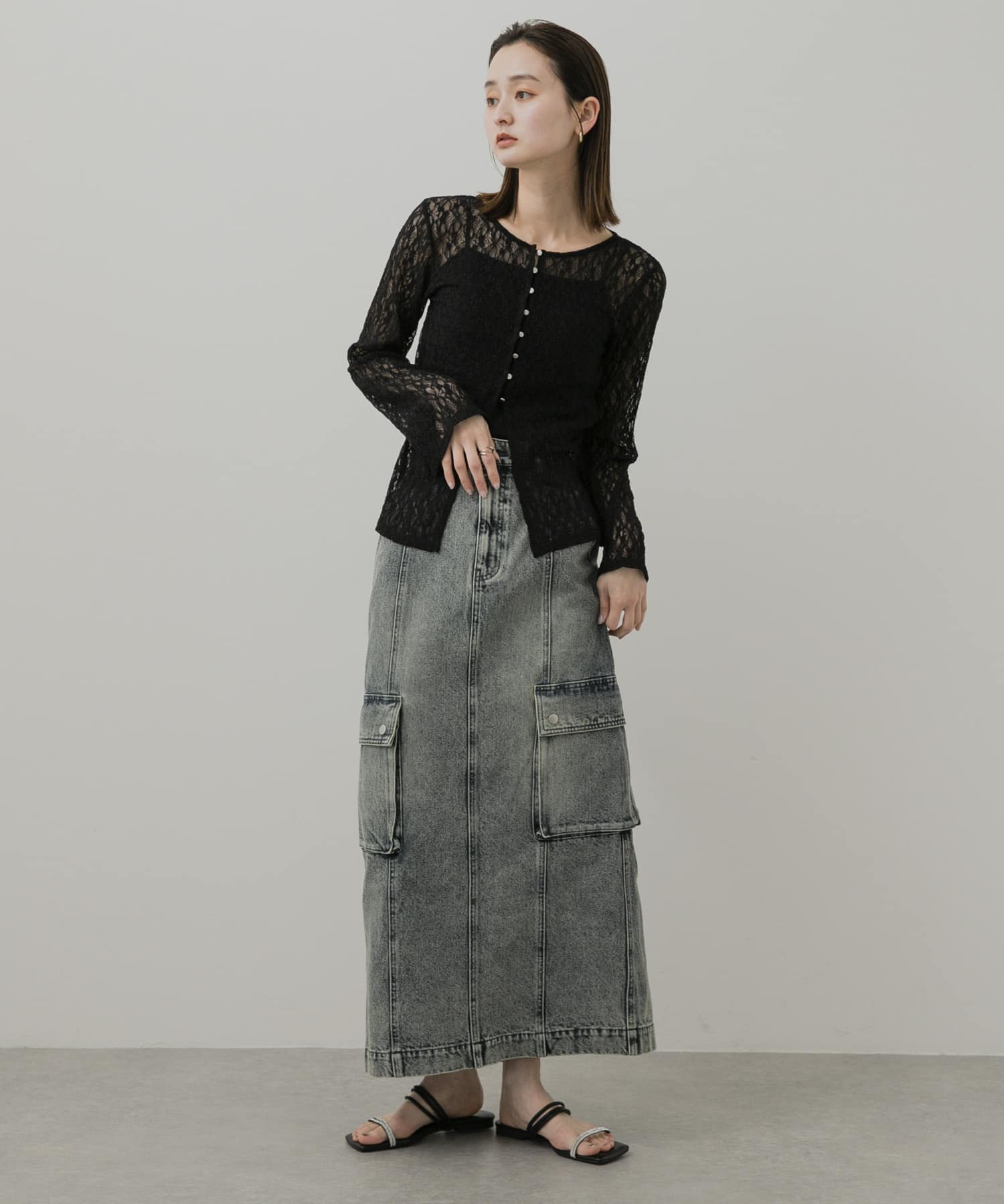 ラインストーンナローコードサンダル BLACK S