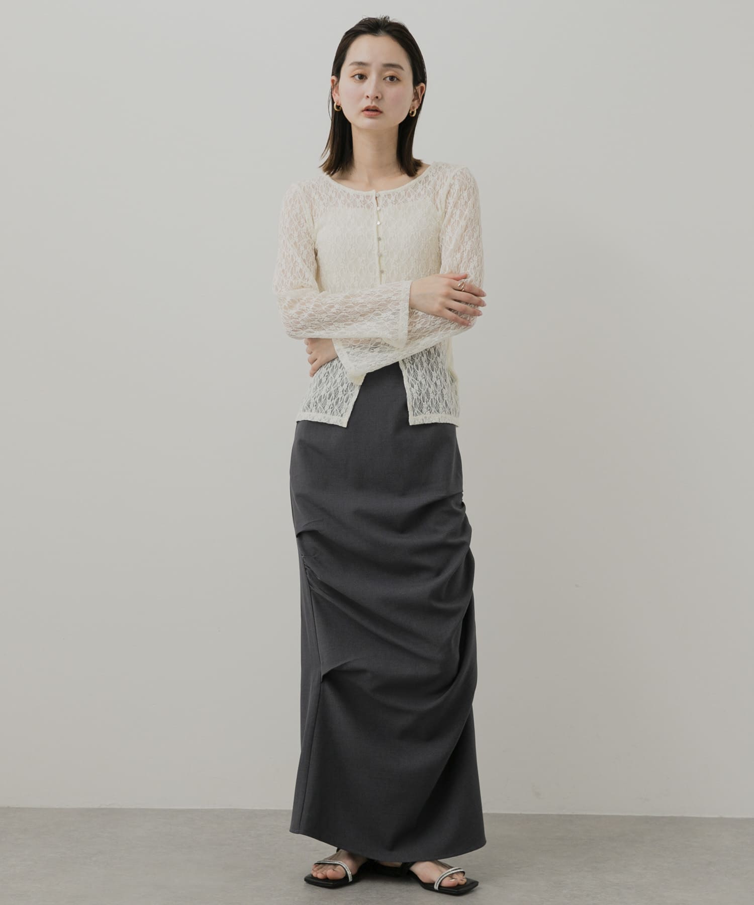 ラインストーンナローコードサンダル BLACK S