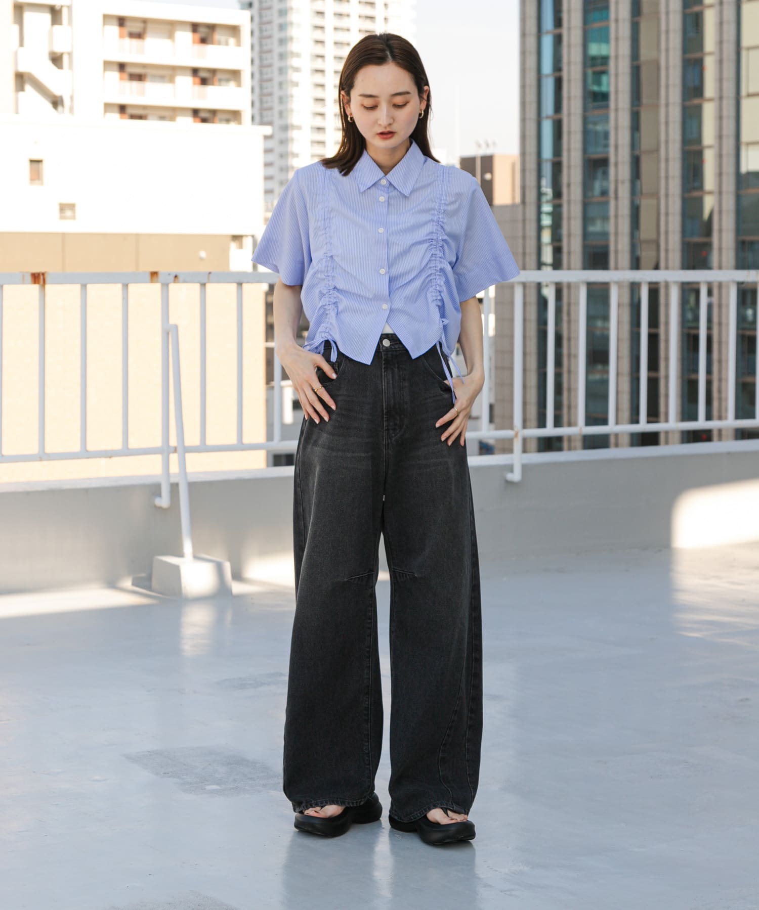 『WEB限定』トングクッションサンダル BLACK 23.5