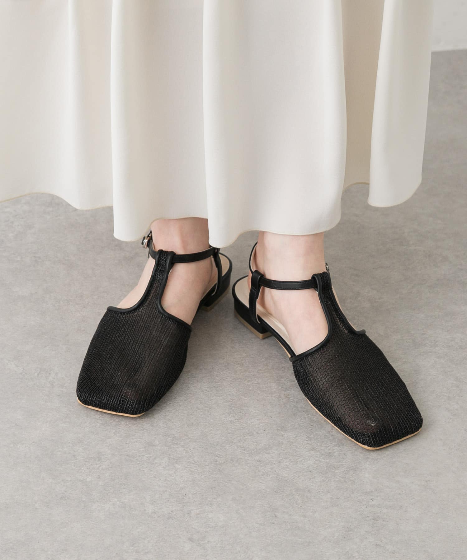 Tストラップメッシュサンダル BLACK S