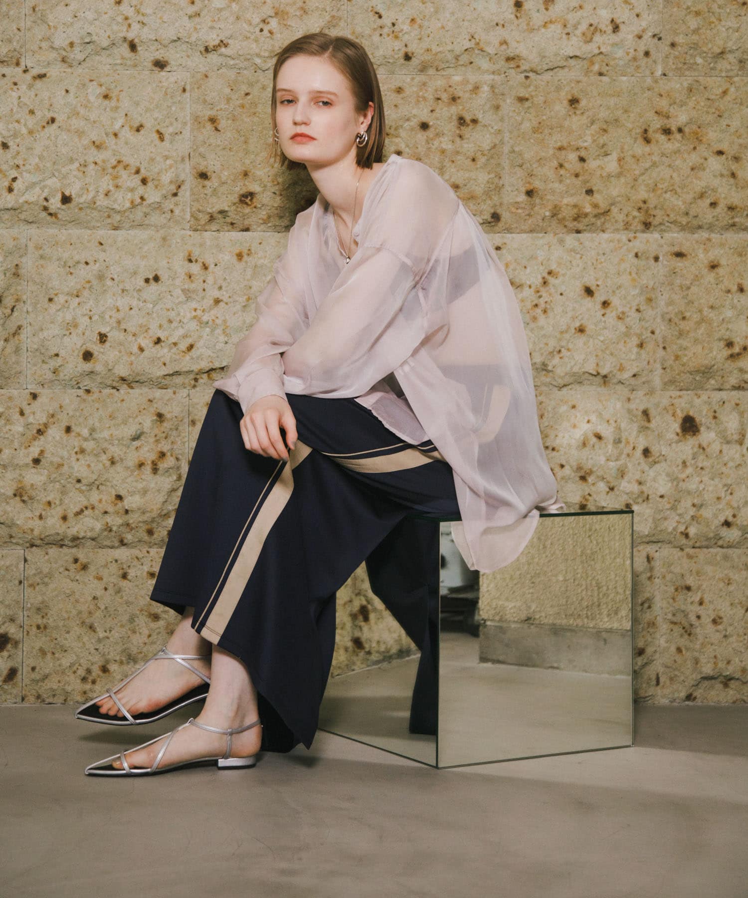 ポインテッドナローストラップサンダル SILVER S