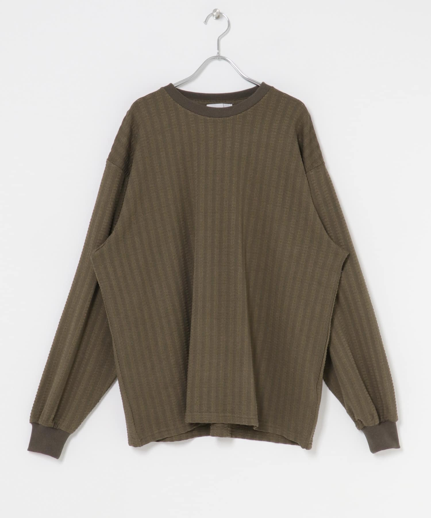 ライトワッフルクルーネックロングTシャツ KHAKI M