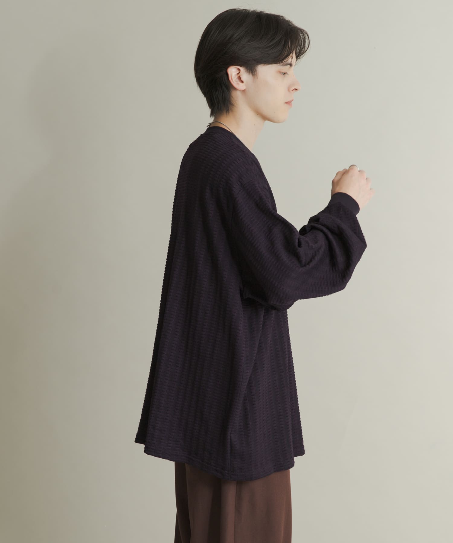 ライトワッフルクルーネックロングTシャツ