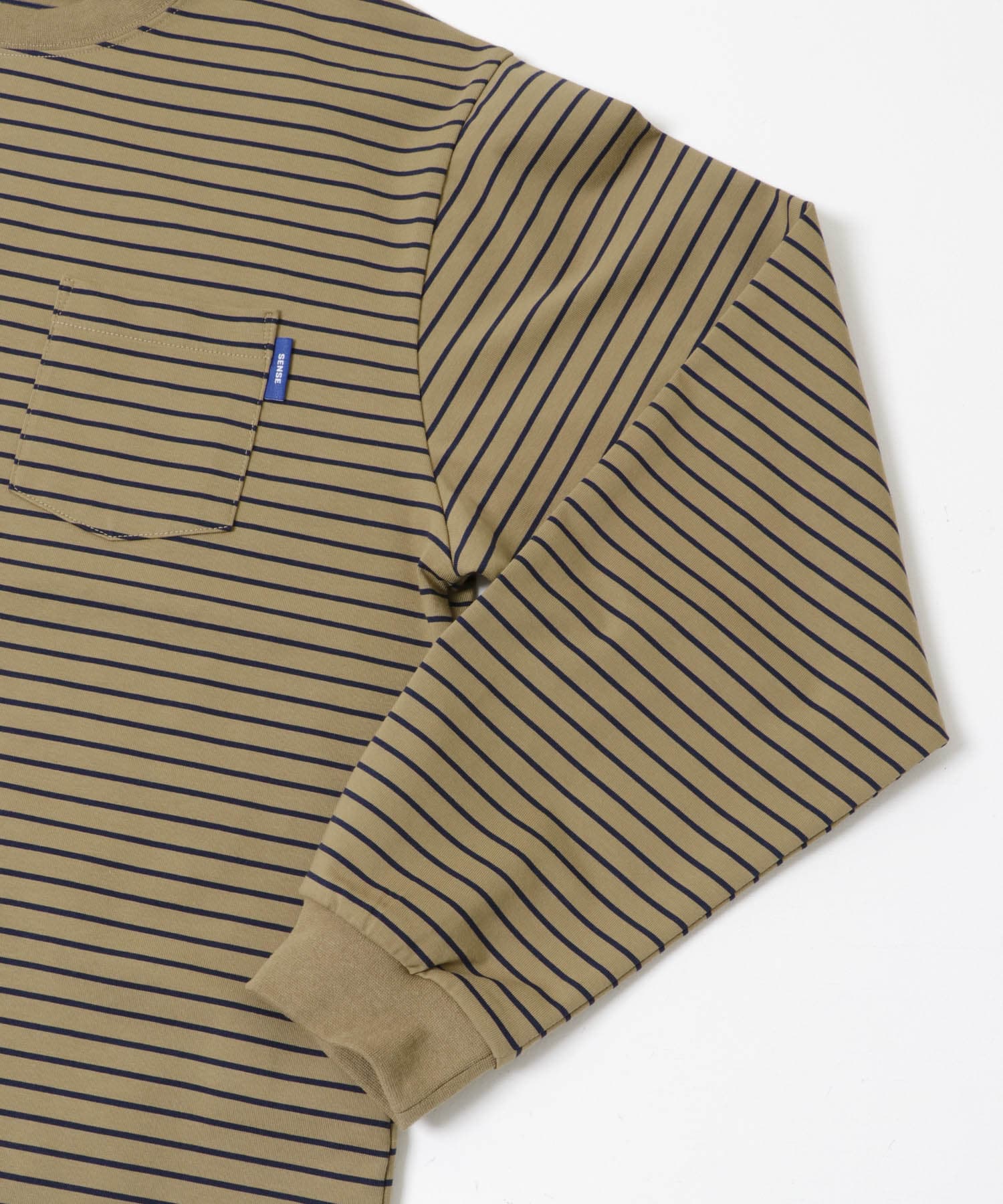 コットンクルーネックロングスリーブTシャツ BEG×NVY M