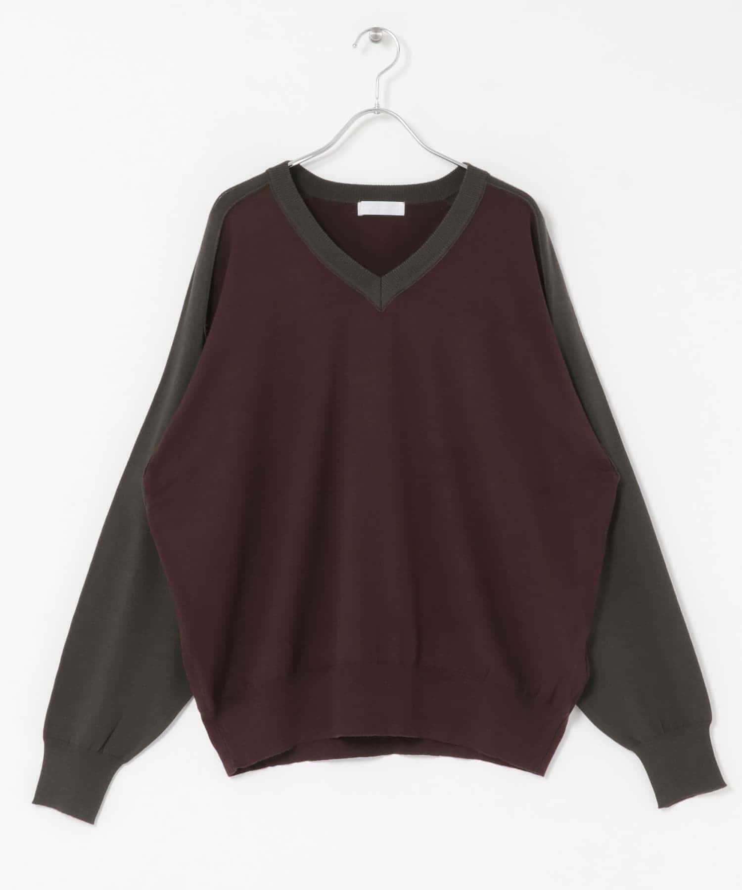 ハイショクVネックニット BRN×CHA M