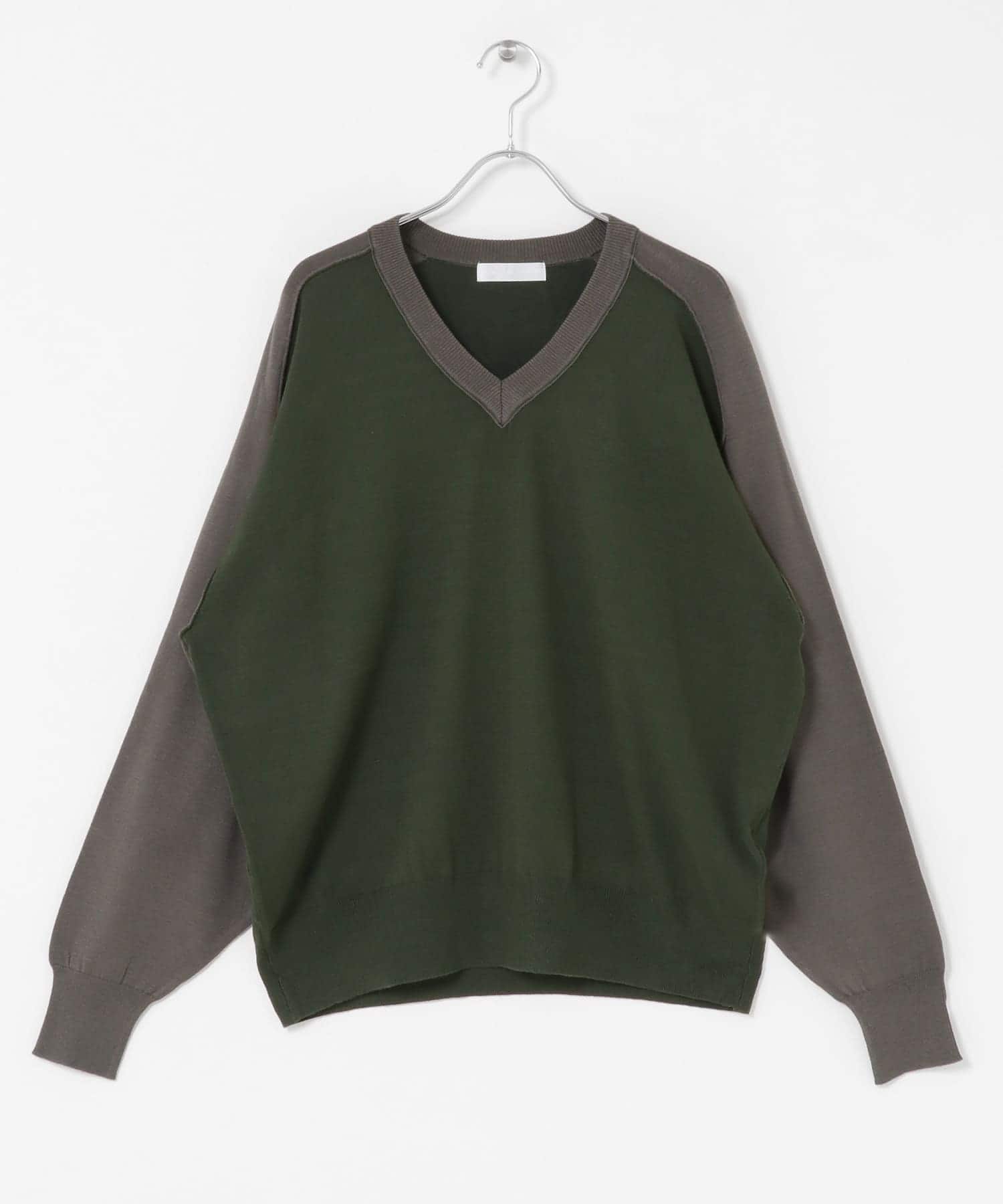 ハイショクVネックニット GRN×GRY M